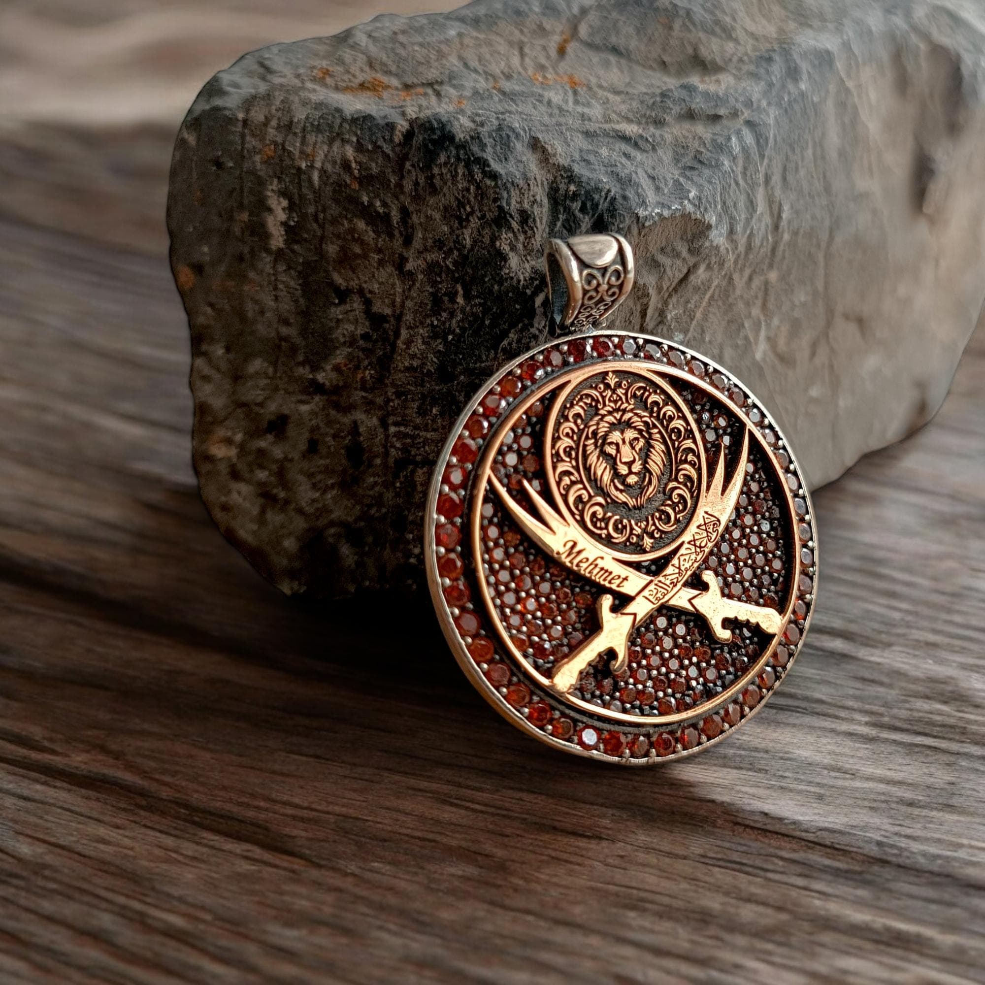 925 Sterling Silver Customizable Pendant, Red Zircon Necklace, Silver Medallion, Personalized Necklace, Gift for Special Day, Custom Medal - image 5