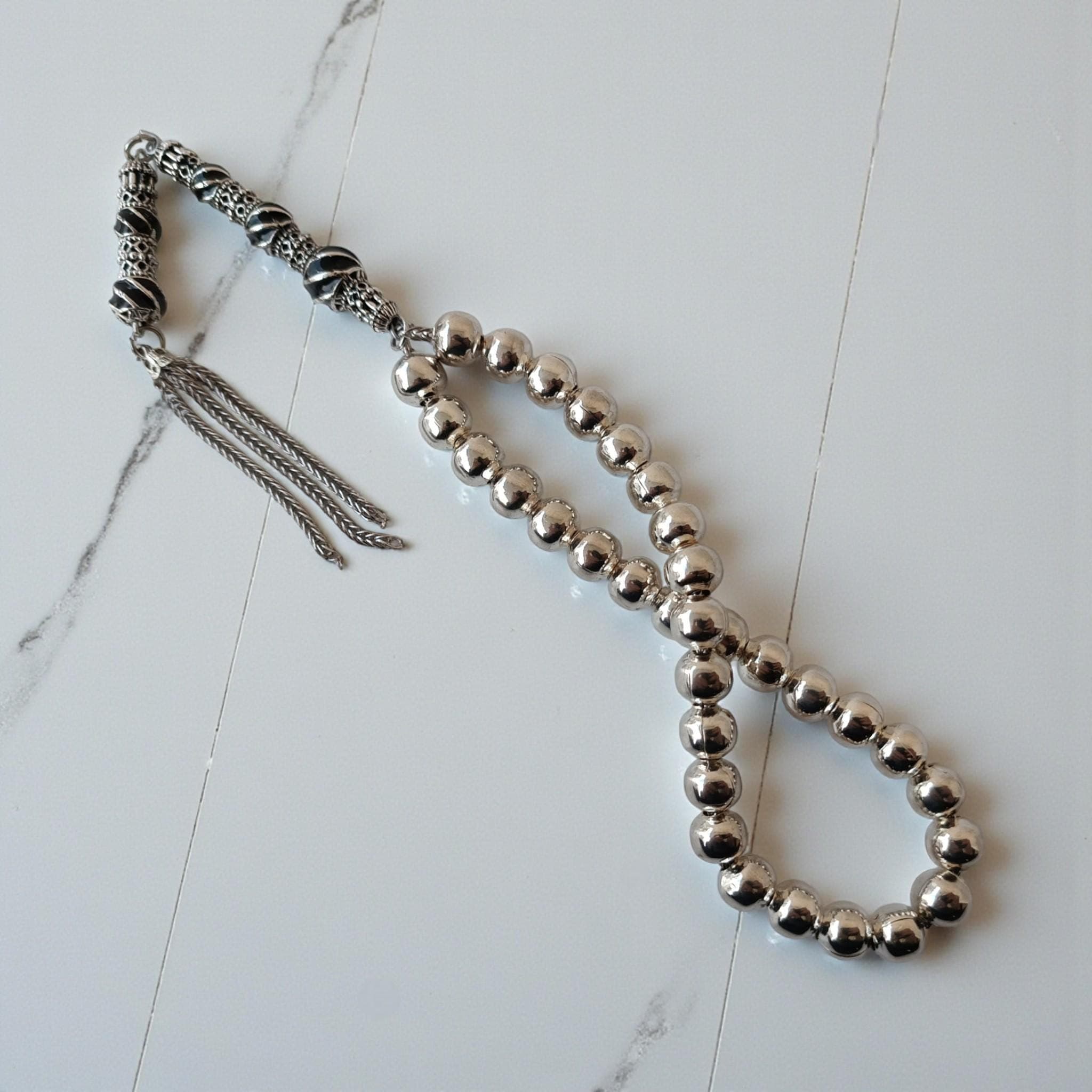 Silver Color Metal Prayer Beads, Men's Tasbih 33, Muslim Rosary, Masbaha - image 3