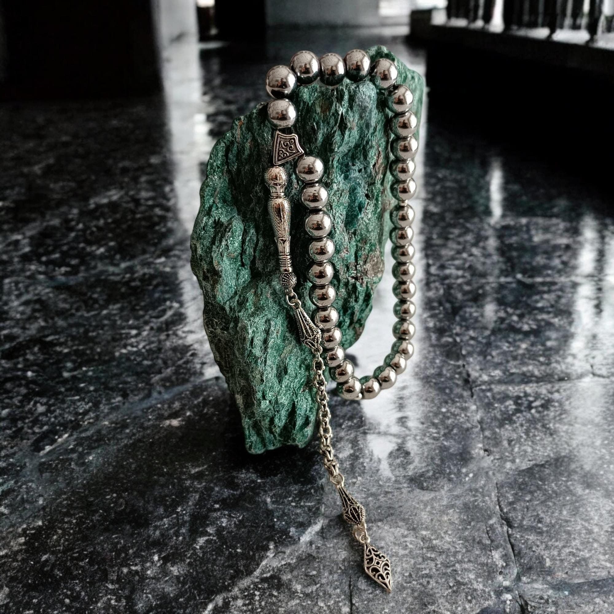Hematite Rosary, Tasbih 33, 10mm Prayer Beads, Silver Color Tasbih, Gemstone Masbaha, Hematite Sabha, Grey Tasbeeh, Muslim Gift, Worry Beads