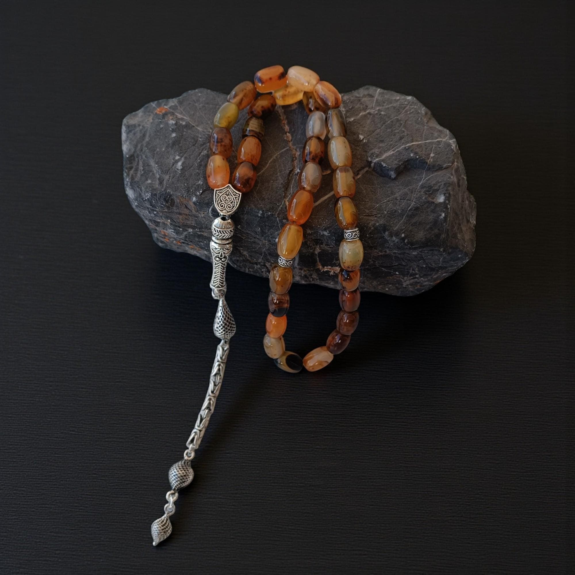 Yellow Agate Tasbeeh, Yellow Gemstone Sabha, Aqeeq Prayer Beads, Natural Stone Masbaha, Tasbih 33 Beads, Gemstone Muslim Rosary, Tasbih Gift - image 5