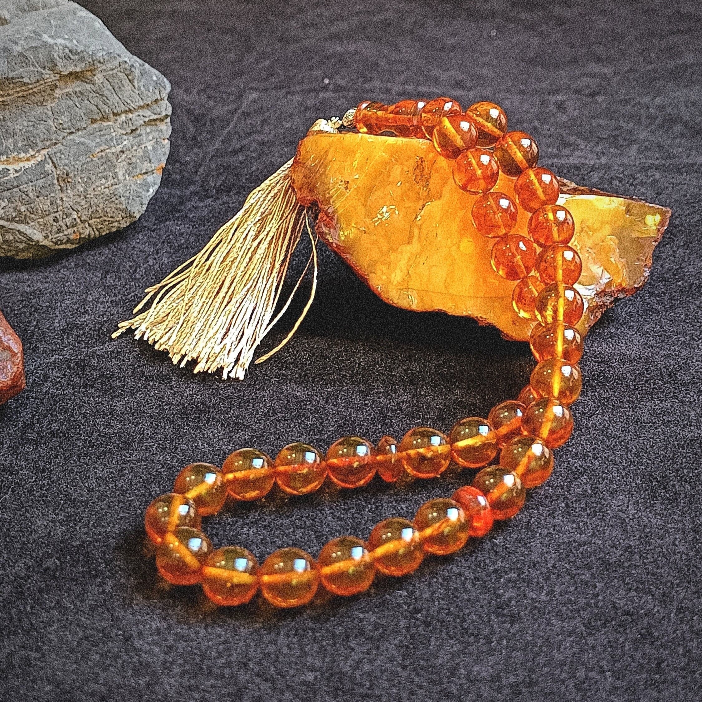 Round Beaded Pure Squeezed Amber Rosary, Hancrafted Natural Stone Prayer Beads, 33 Beaded Gemstone Tasbeeh, Transparent Amber Stress Beads