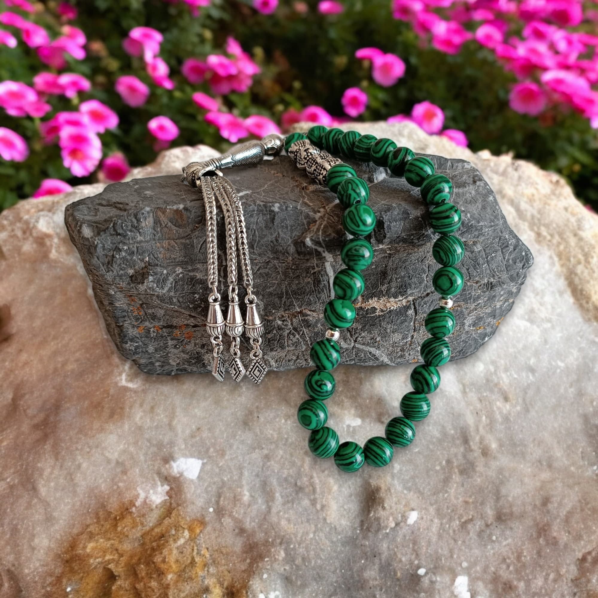 Malachite Tasbih, Custom Tasbih, Custom Gemstone Rosary, Name Tasbih, Name Rosary, Custom Prayer Beads, Green Tasbeeh, Customizable Subha - image 4