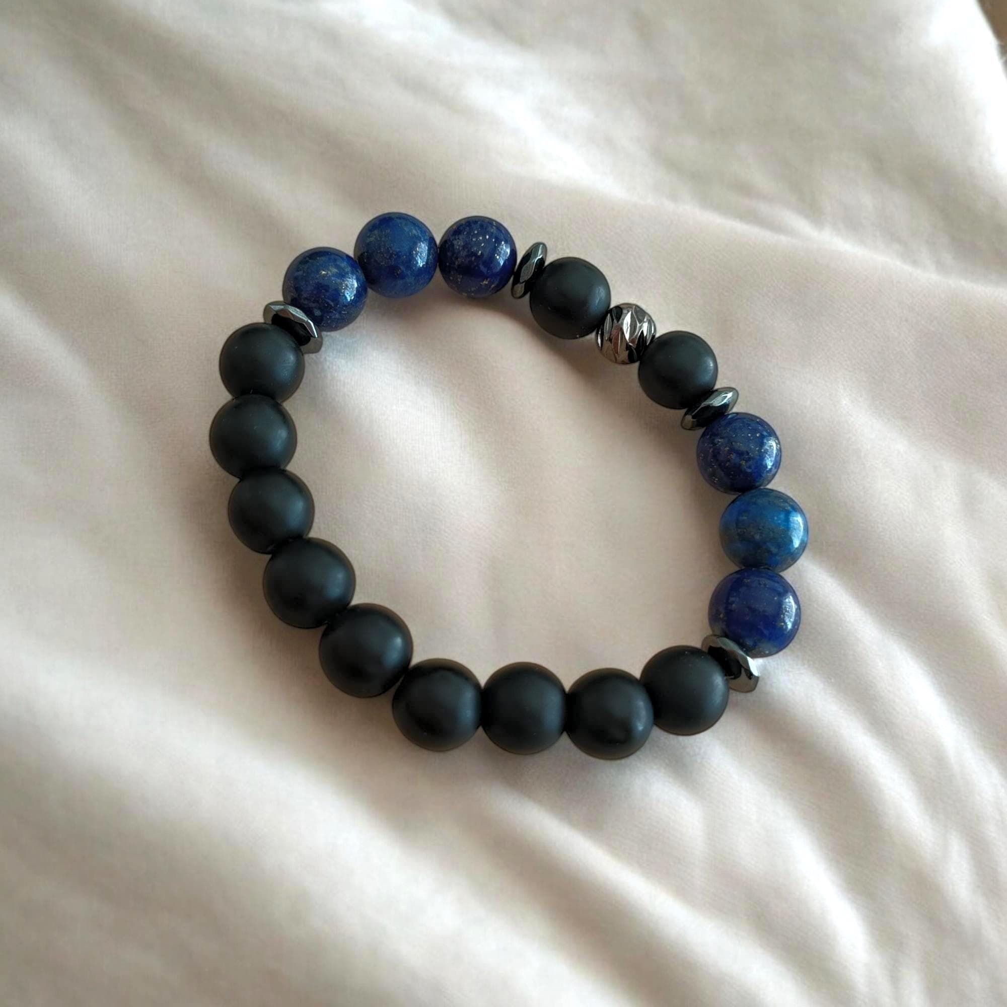 Natural Stone Beaded Bracelet, Blue Bracelet, Lapis Lazuli Jewelry, Lapis Bracelet, 10mm Bracelet, Adjustable Elastic Bracelet, Gift for Him