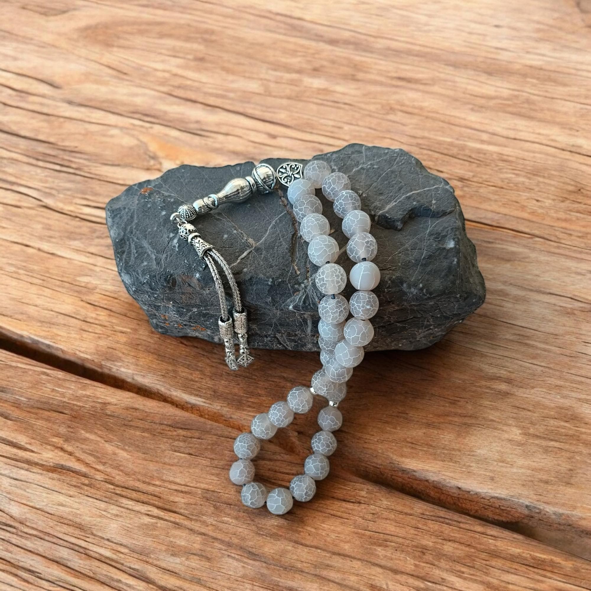 10mm Aqeeq Tasbeeh, Agate Prayer Beads, Tasbih 33, Grey Gemstone Rosary, Agate Masbaha, Round Aqeeq Subha, Aqeeq Stone Rosary Beads - image 5