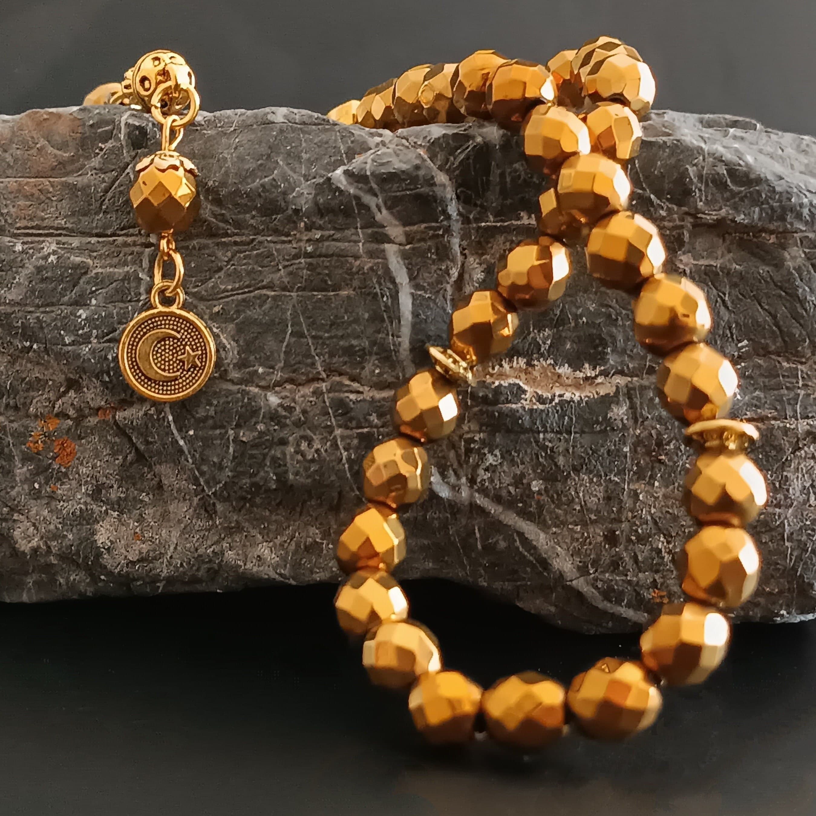 Gold Color Rosary, Tasbih 33 Beads, Metal Prayer Beads, Tasbeeh Personalized, Subha, Misbah, Worry Beads, Tasbih Gift, Islamic Gift, Dhikr