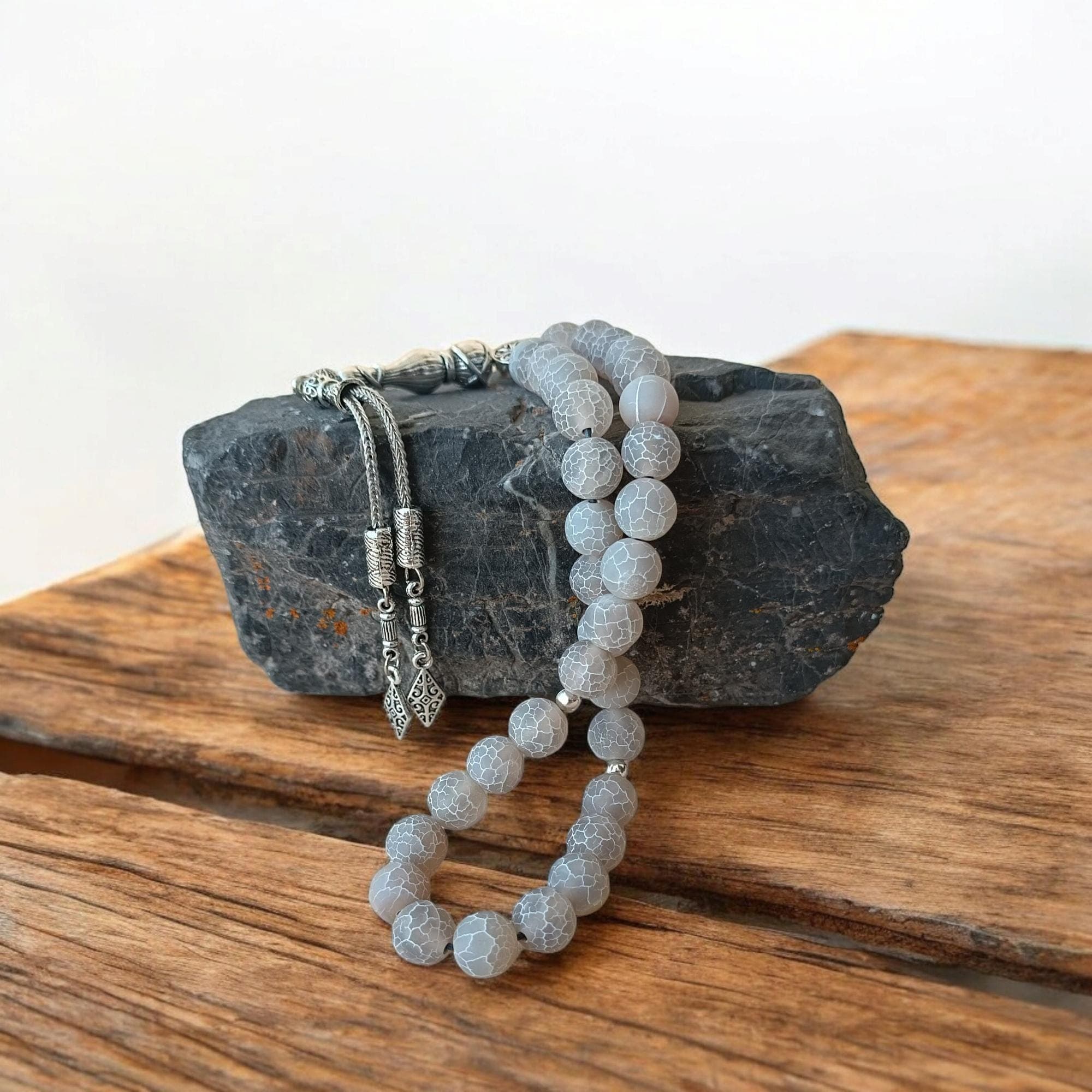 10mm Aqeeq Tasbeeh, Agate Prayer Beads, Tasbih 33, Grey Gemstone Rosary, Agate Masbaha, Round Aqeeq Subha, Aqeeq Stone Rosary Beads - image 4