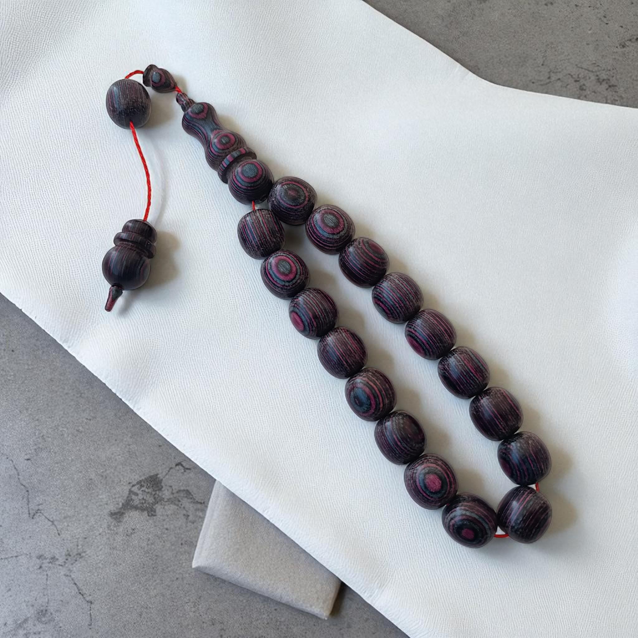 Purple Pattern Wooden Tasbeeh, Camphor Tree Beaded Tasbih 17, Large Size Beads Rosary, Camphor Wood Prayer Beads, Big Wood Subha - image 5