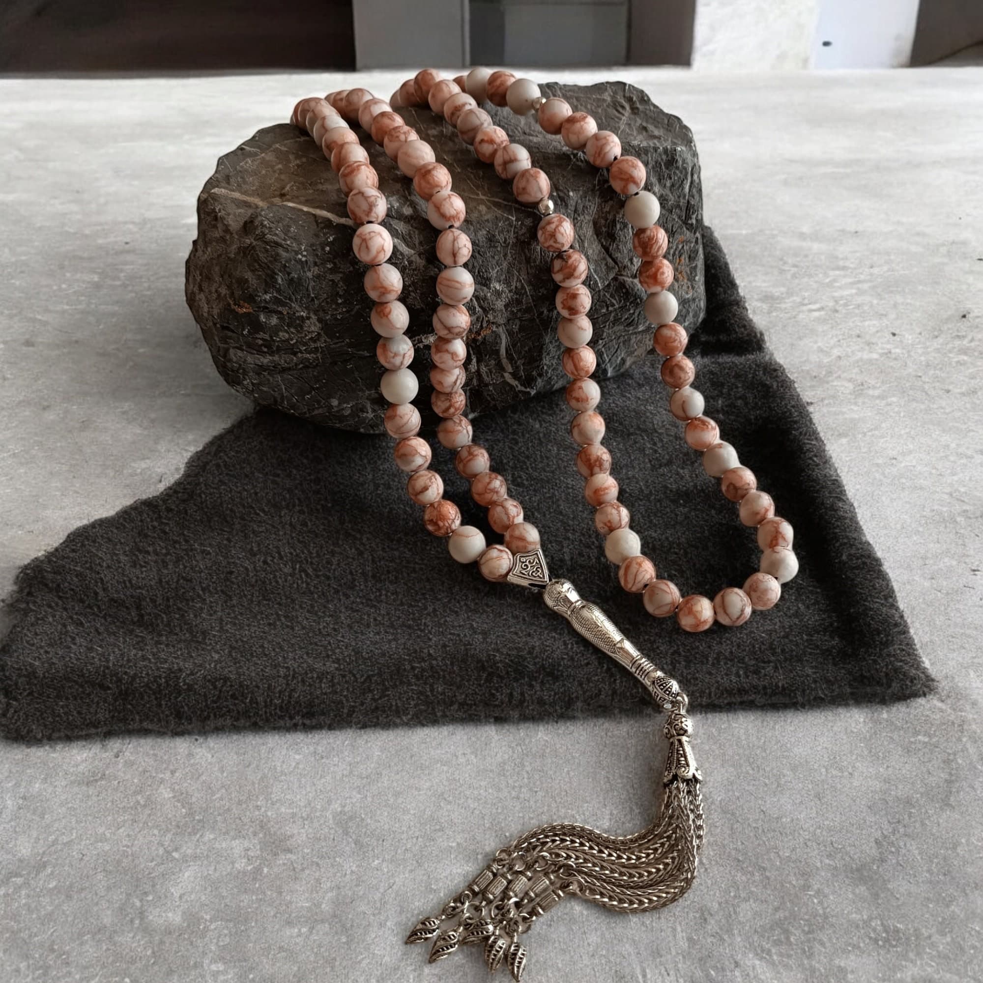 Brown Prayer Beads, Tasbih 99, Jasper Rosary, Islamic Gift, Muslim Rosary, Marble Tasbih, Tasbeeh Gift, Jasper Gemstone Sabha, Brown Masbaha - image 4