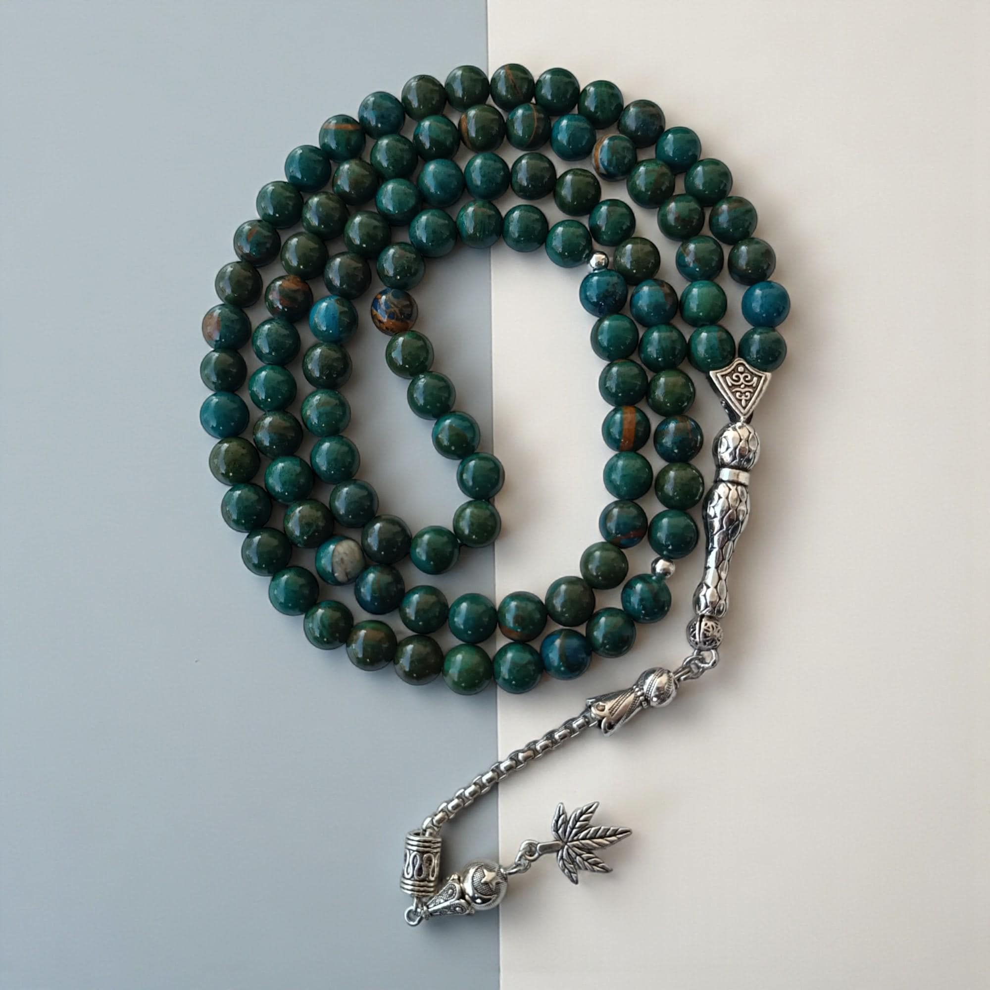 Rosary Beads 99, Prayer Beads 8mm, Quartz Tasbih, Tasbeeh Present, Gemstone Masbaha, Green Sabha