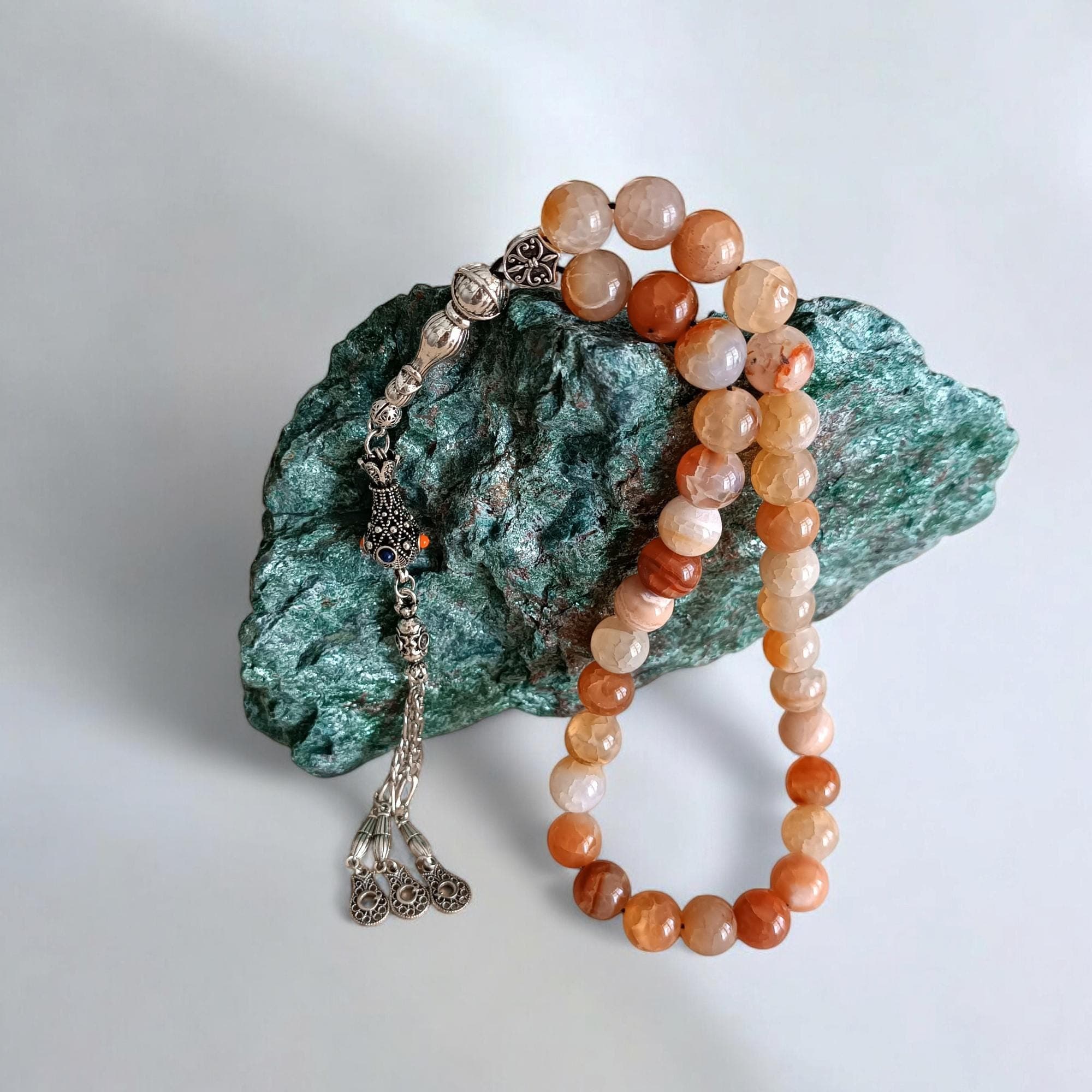 Big Tasbih, Yellow Prayer Beads, Gemstone Rosary, Stress Beads, Round Sibha, Agate Tasbih, Tasbeeh, Misbah, Aqeeq, Dhikr, Islamic Gift - image 5