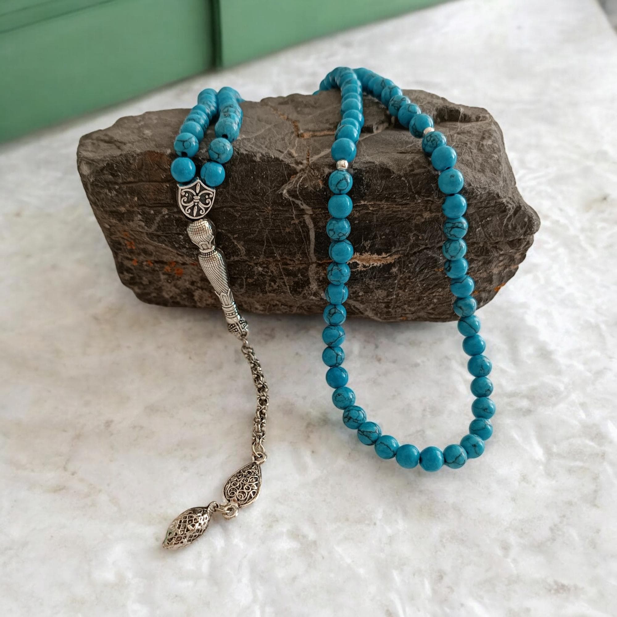 Feroza Tasbih, Turquoise Tasbeeh, Gemstone Misbaha, Rosary Beads, Prayer Beads Muslim, 6MM Sabha, Stress Beads, Fairuz Tasbih, Tasbih 99 - image 5