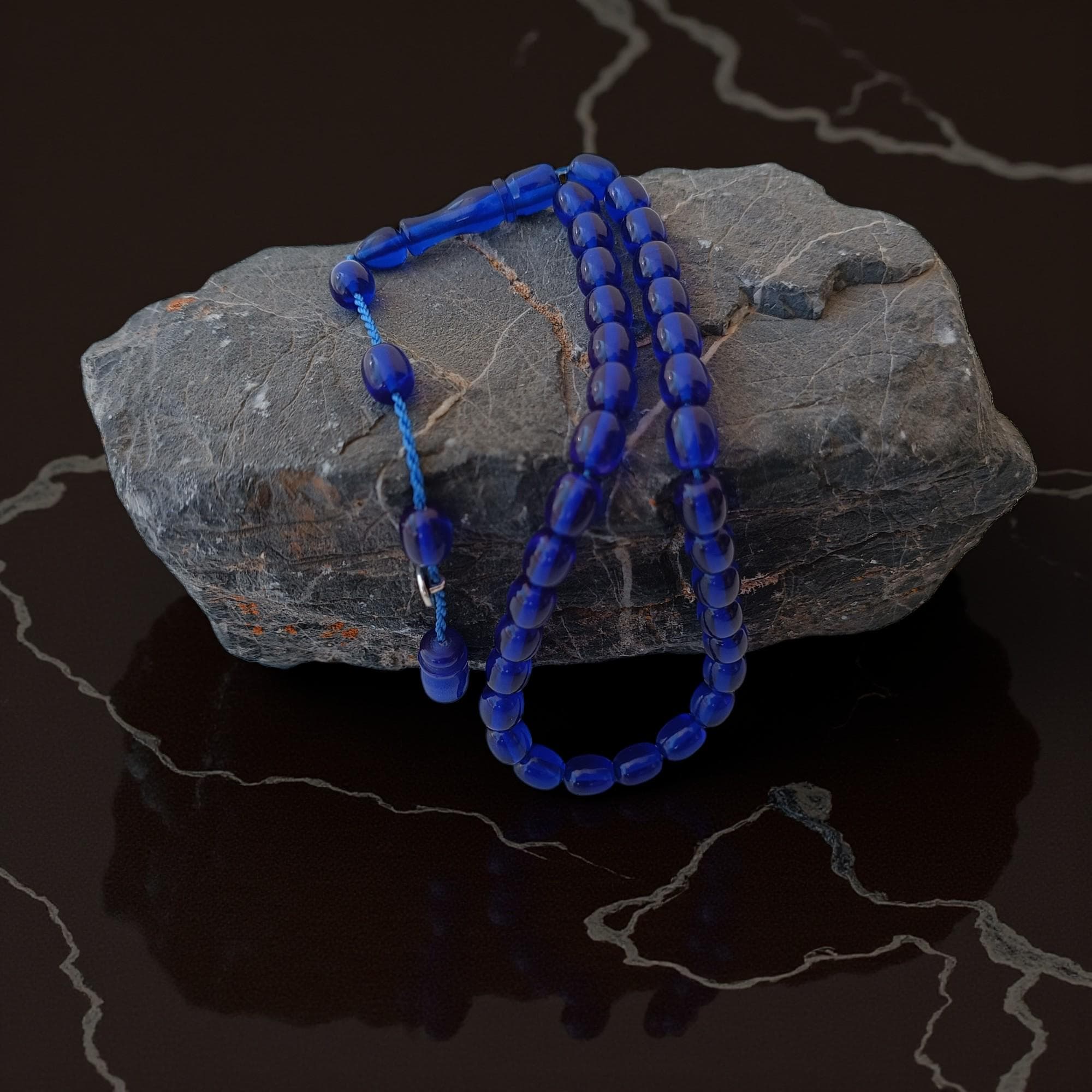 Tasbih Present for Men, Bakelite Prayer Beads, Small Bakelite Amber Tasbeeh, Blue Transparent Rosary, Bakelite Masbaha, Blue Beads Subha - image 5