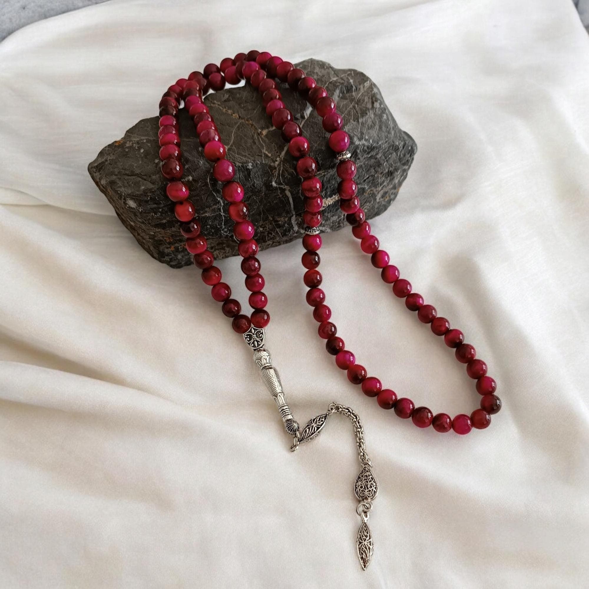 Pink Prayer Beads, Tiger Eye Rosary Beads, Tasbih 99, Gemstone Tasbih, Tiger Eye Sabha, Masbaha, 8mm Tasbih, Dhikr Beads, Worry Beads - image 5