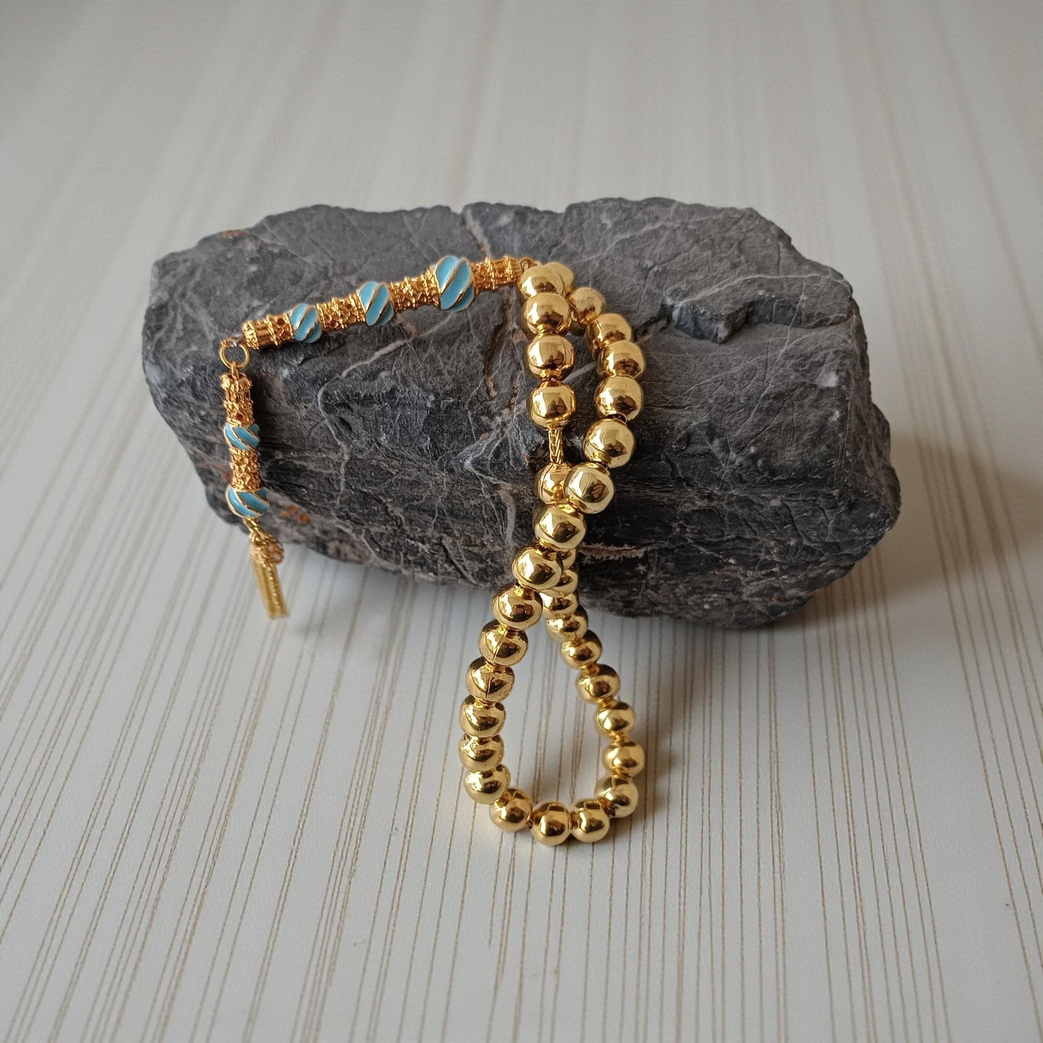 Gold Color Metal Tasbih, Tasbeeh 33, Muslim Prayer Beads, Metal Rosary Beads, Sibha, Misbaha, Islamic Gift, Tasbih Gift