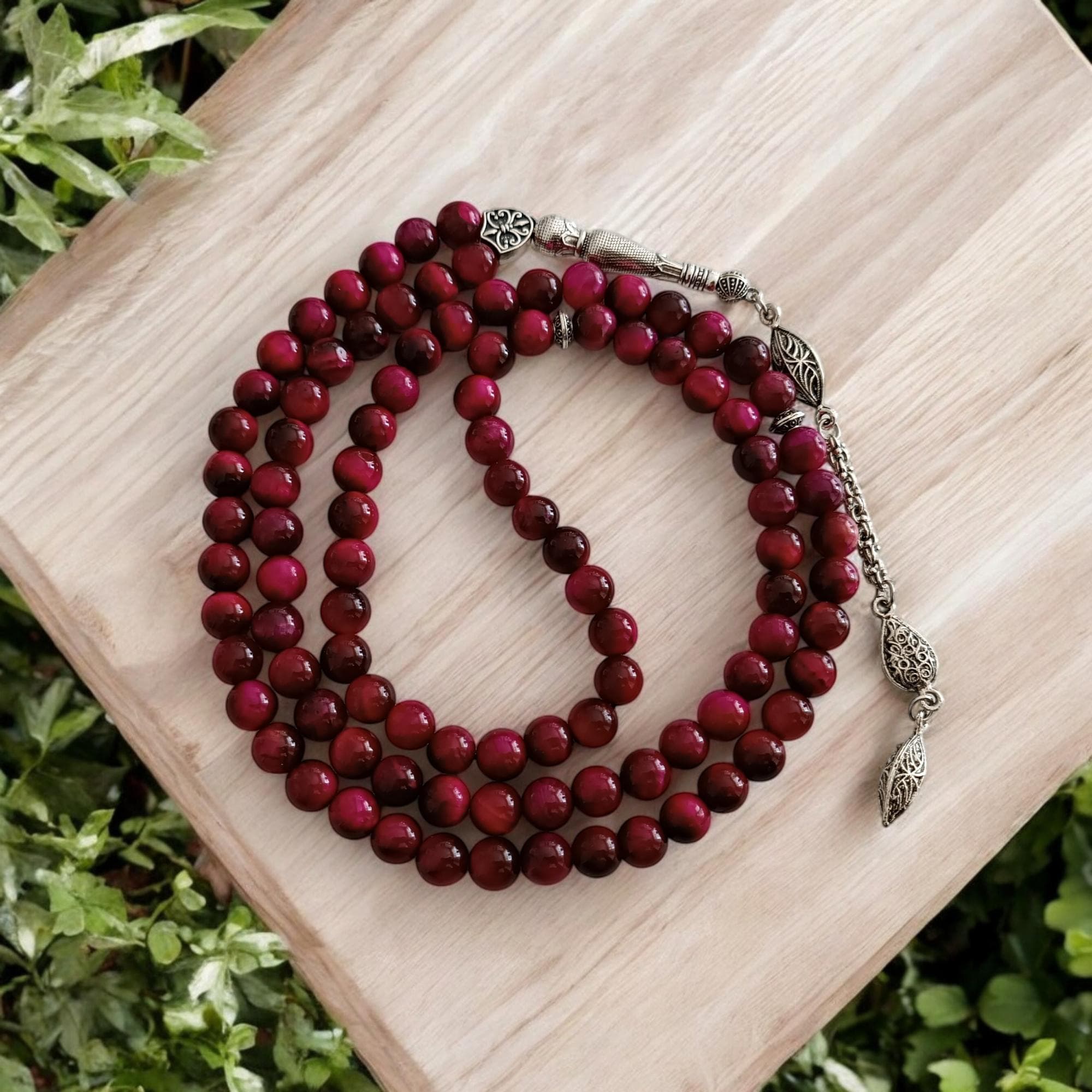 Pink Prayer Beads, Tiger Eye Rosary Beads, Tasbih 99, Gemstone Tasbih, Tiger Eye Sabha, Masbaha, 8mm Tasbih, Dhikr Beads, Worry Beads - image 3