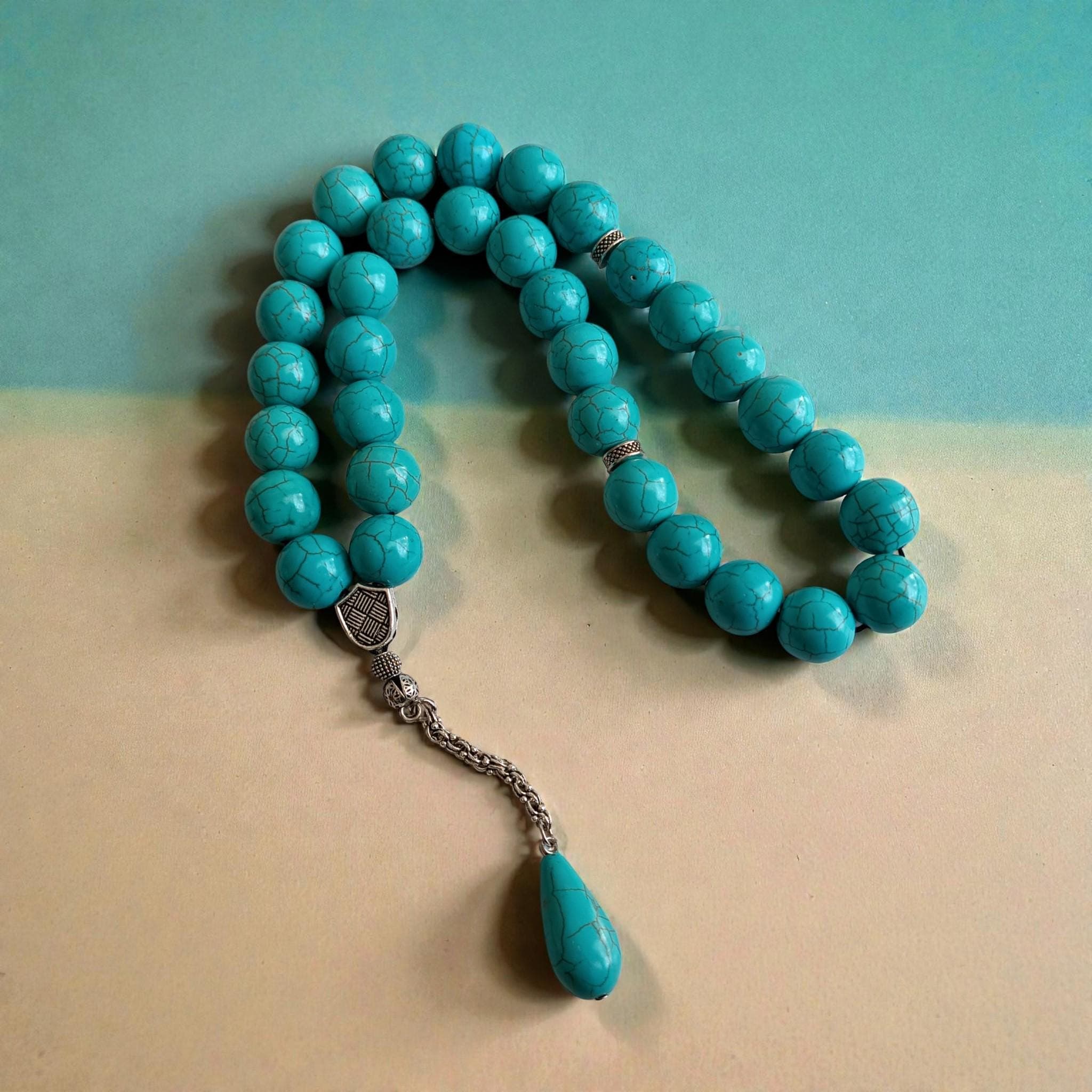 Turquoise Tasbih, Gemstone Tasbeeh, Tasbih 33, Large Rosary Beads, Big Prayer Beads, Sibha, Misbah, 14mm, Muslim Gift, Worry Beads, Dhikr - image 5