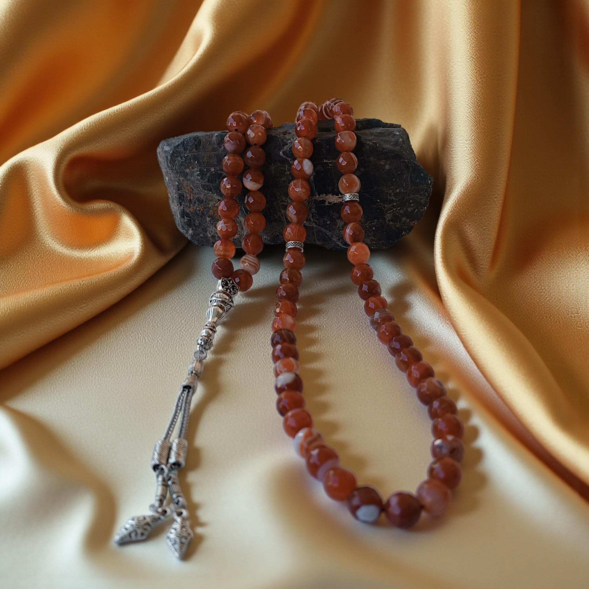 Agate Prayer Beads, 10mm Rosary Beads, Muslim Tasbih 99, Red Gemstone Subha, Aqeeq Masbaha, Islamic Chapelet, Present for Eid - image 3