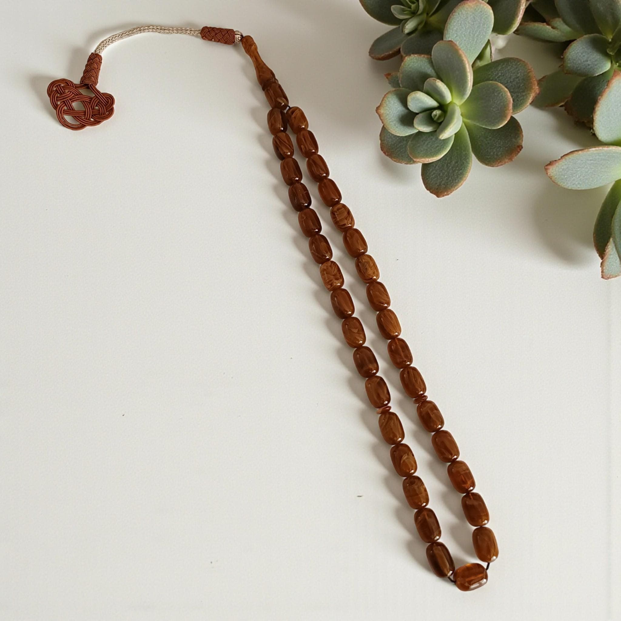 Copper Tassel Brown Masbaha, Bakelite Amber Prayer Beads, Tasbeeh 33, Muslim Tasbih Gift, Men's Rosary Beads, Brown Subha - image 5