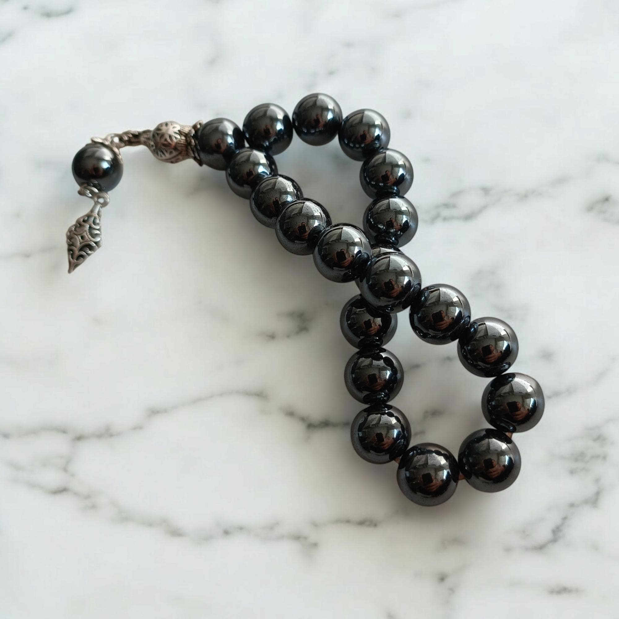Hematite Gemstone Rosary Bracelet, Tasbih 17 Beads, Prayer Beads Gift, Big Rosary, Large Tasbeeh, Sibha, Misbah, Worry Beads, Tasbih Favor - image 5
