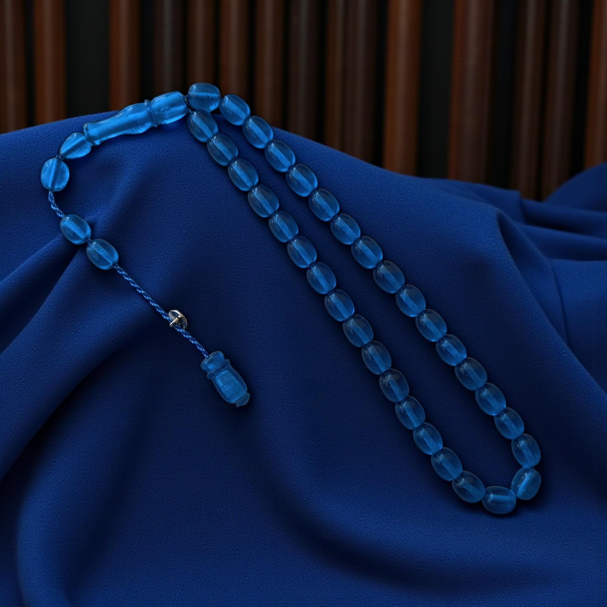 Transparent Blue Beaded Tasbih, Blue Bakelite Subha, Small Tasbeeh, Islamic Present for Him, Men's Prayer Beads, Bakelite Rosary Beads - image 4
