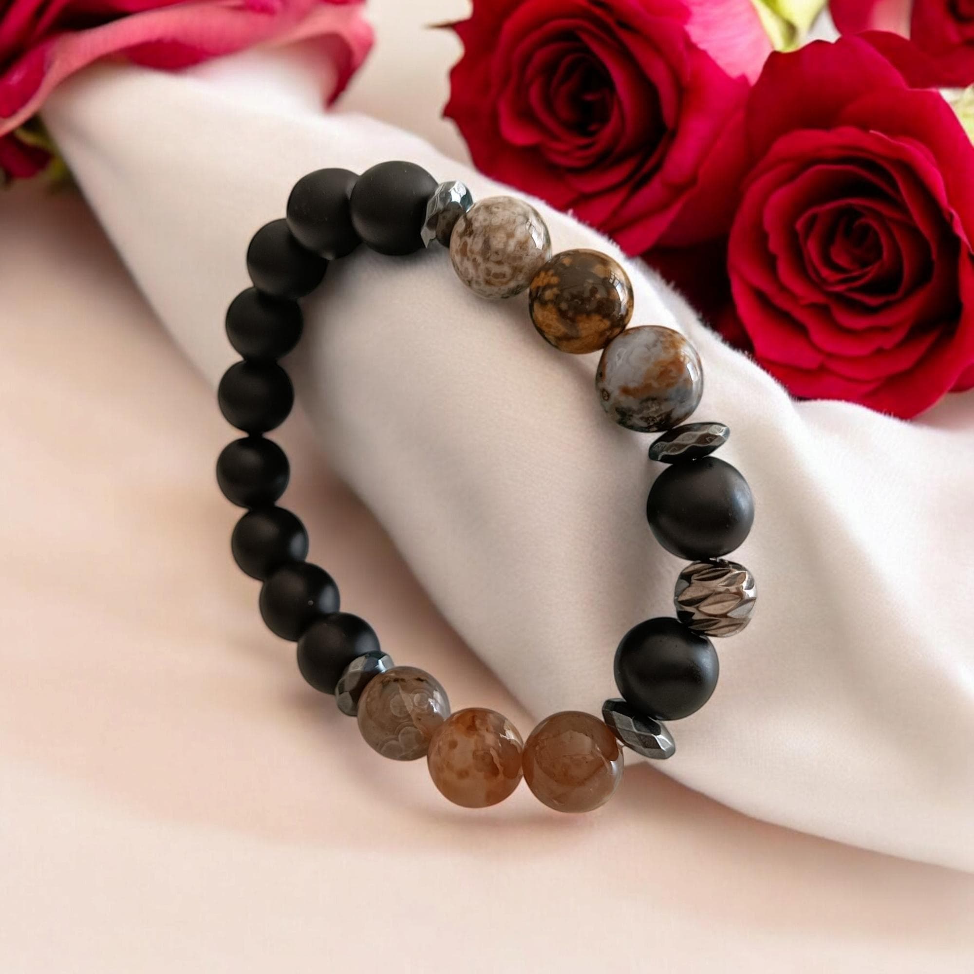 Bracelet for Women, Brown Gemstone Bracelet, Ocean Jasper Bracelet, Beaded Bracelet, Elastic Jewelry, Natural Stone Boyfriend Gift - image 4