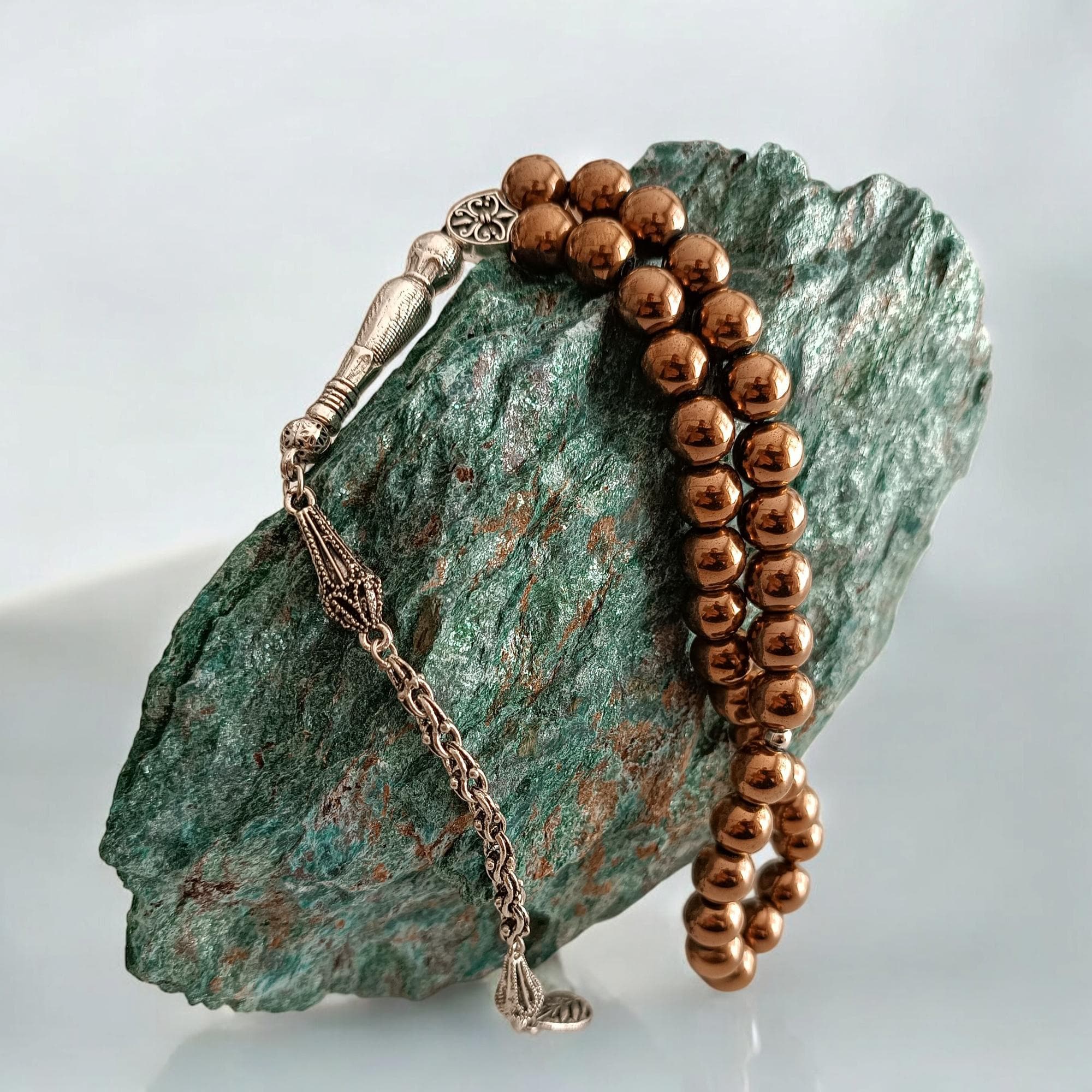 Bronze Hematite Tasbih, Gemstone Rosary, Muslim Prayer Beads, 10mm Subha, Tasbeeh Favor, Masbaha Hematite, Tasbih 33, Bronze Worry Beads