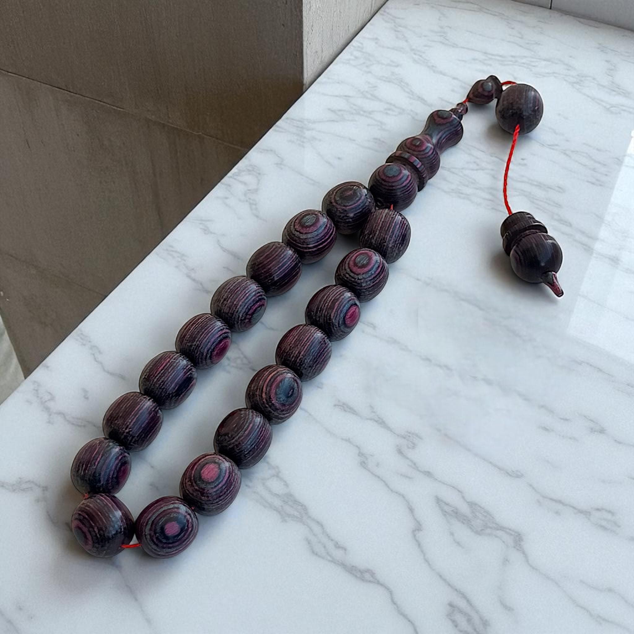 Purple Pattern Wooden Tasbeeh, Camphor Tree Beaded Tasbih 17, Large Size Beads Rosary, Camphor Wood Prayer Beads, Big Wood Subha - image 4