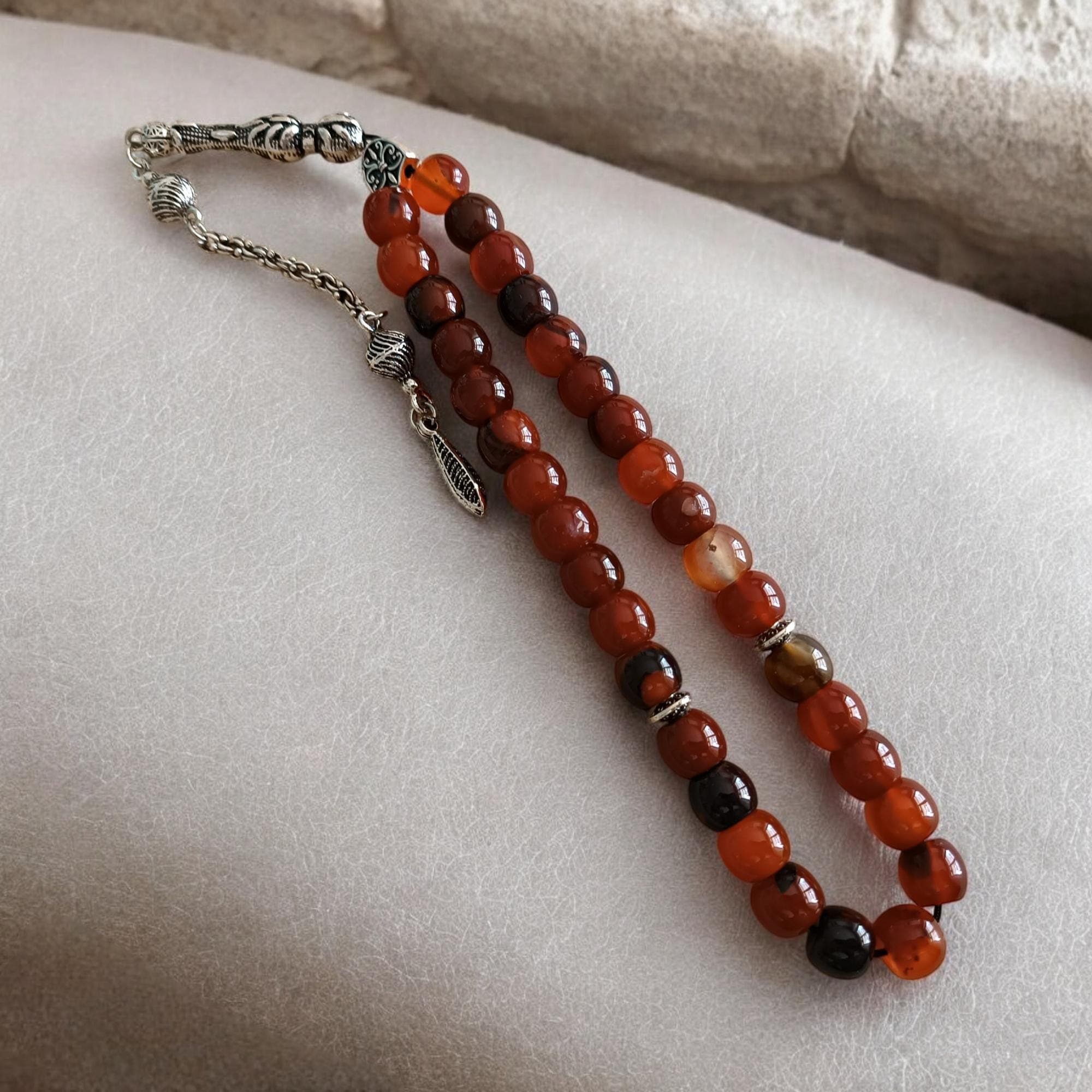 Gemstone Misbah, Agate Tasbih, Tasbeeh Gift, Aqeeq Rosary, Muslim Prayer Beads, Brown Sabha, Tasbih 33, Dhikr Beads, Gemstone Rosary, Tesbih