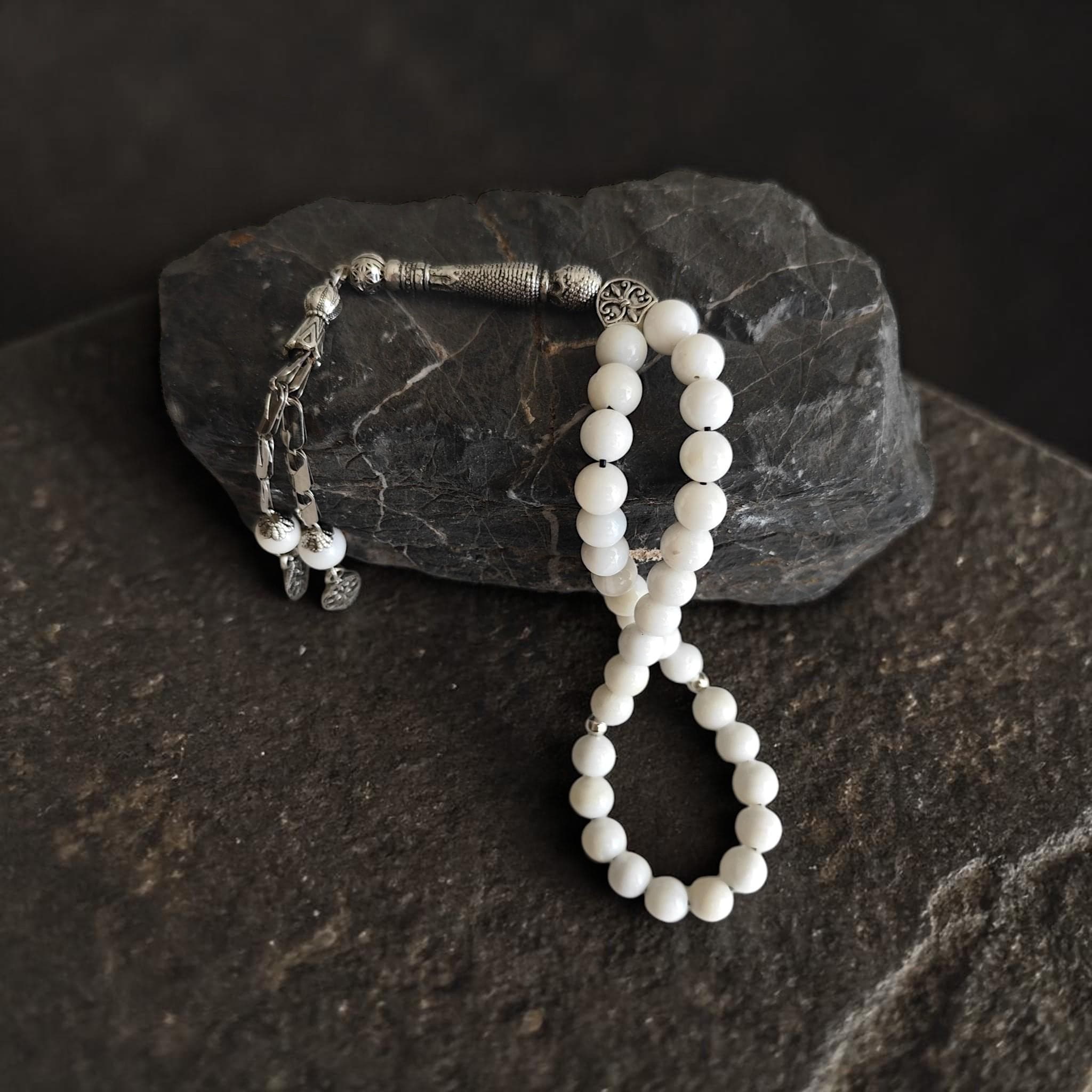 Tasbih 33, Muslim Prayer Beads, White Rosary, Tasbeeh Favor, Misbah, Sibha, Islamic Present, Worrry Beads, Mother of Pearl Tasbih, Dhikr
