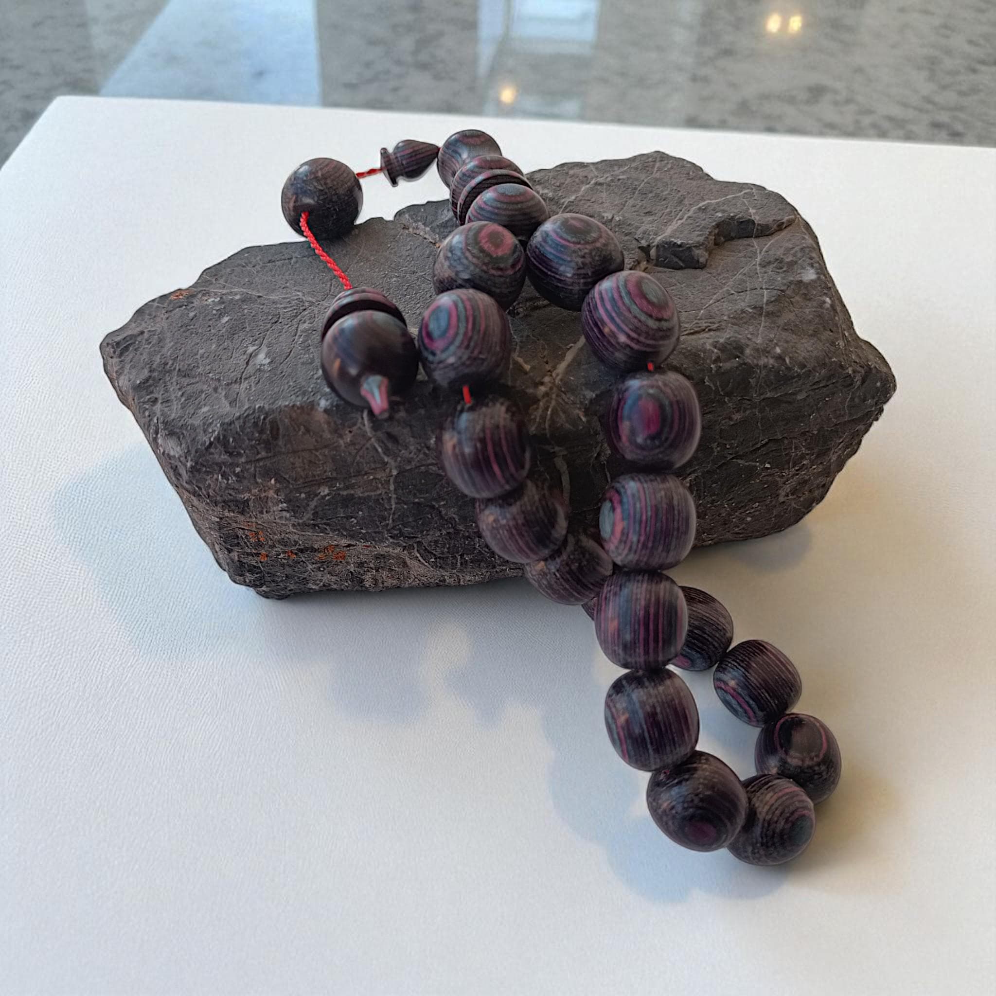 Purple Pattern Wooden Tasbeeh, Camphor Tree Beaded Tasbih 17, Large Size Beads Rosary, Camphor Wood Prayer Beads, Big Wood Subha - image 3