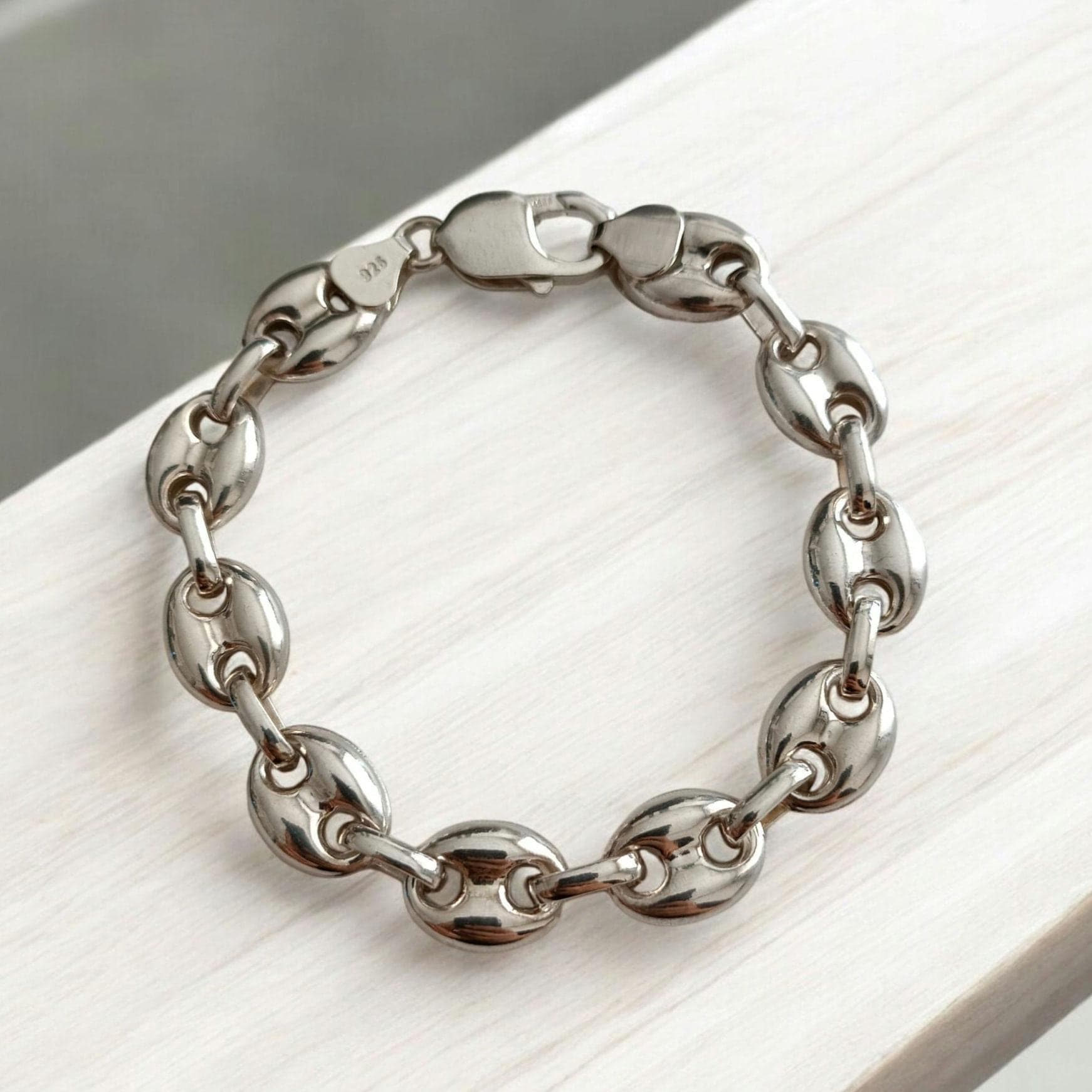925K Sterling Silver Chain Bracelet, Chunky Chain Bracelet, Silver Chain Bangle, Silver Chain Wrist Jewelry, Silver Chunky Bracelet