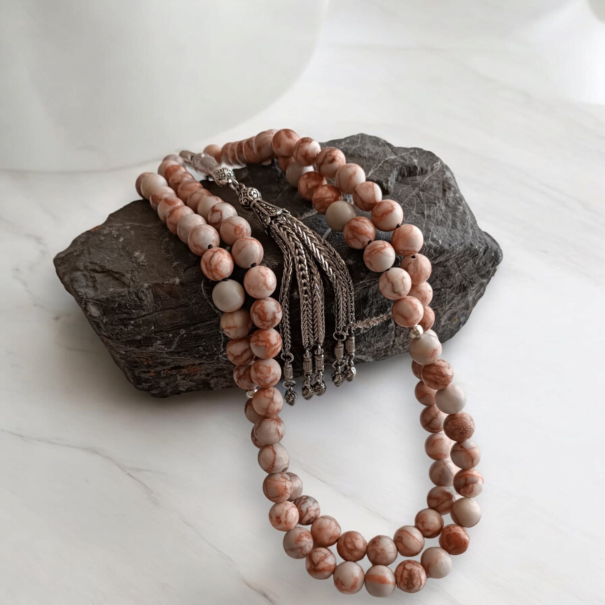 Brown Prayer Beads, Tasbih 99, Jasper Rosary, Islamic Gift, Muslim Rosary, Marble Tasbih, Tasbeeh Gift, Jasper Gemstone Sabha, Brown Masbaha - image 5