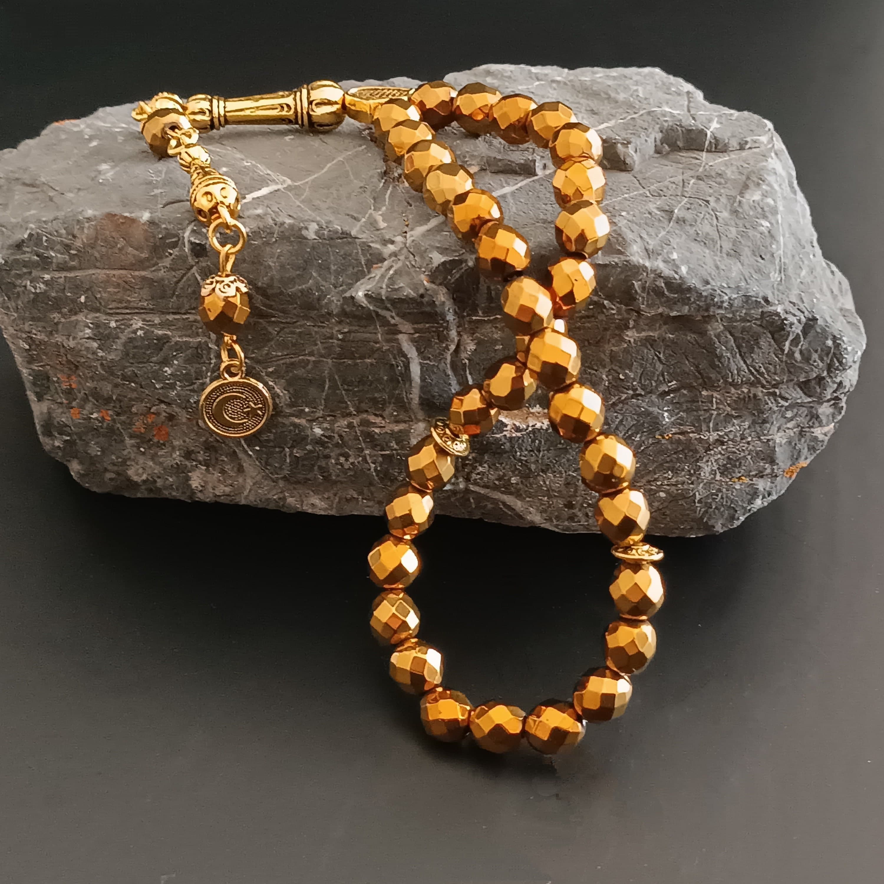 Gold Color Rosary, Tasbih 33 Beads, Metal Prayer Beads, Tasbeeh Personalized, Subha, Misbah, Worry Beads, Tasbih Gift, Islamic Gift, Dhikr - image 3