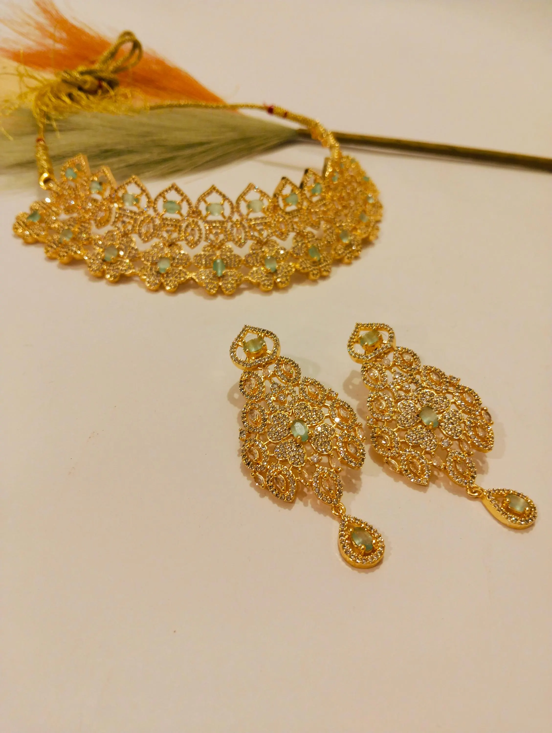 Mint Zirconia Choker Set - Bridal Jewelry