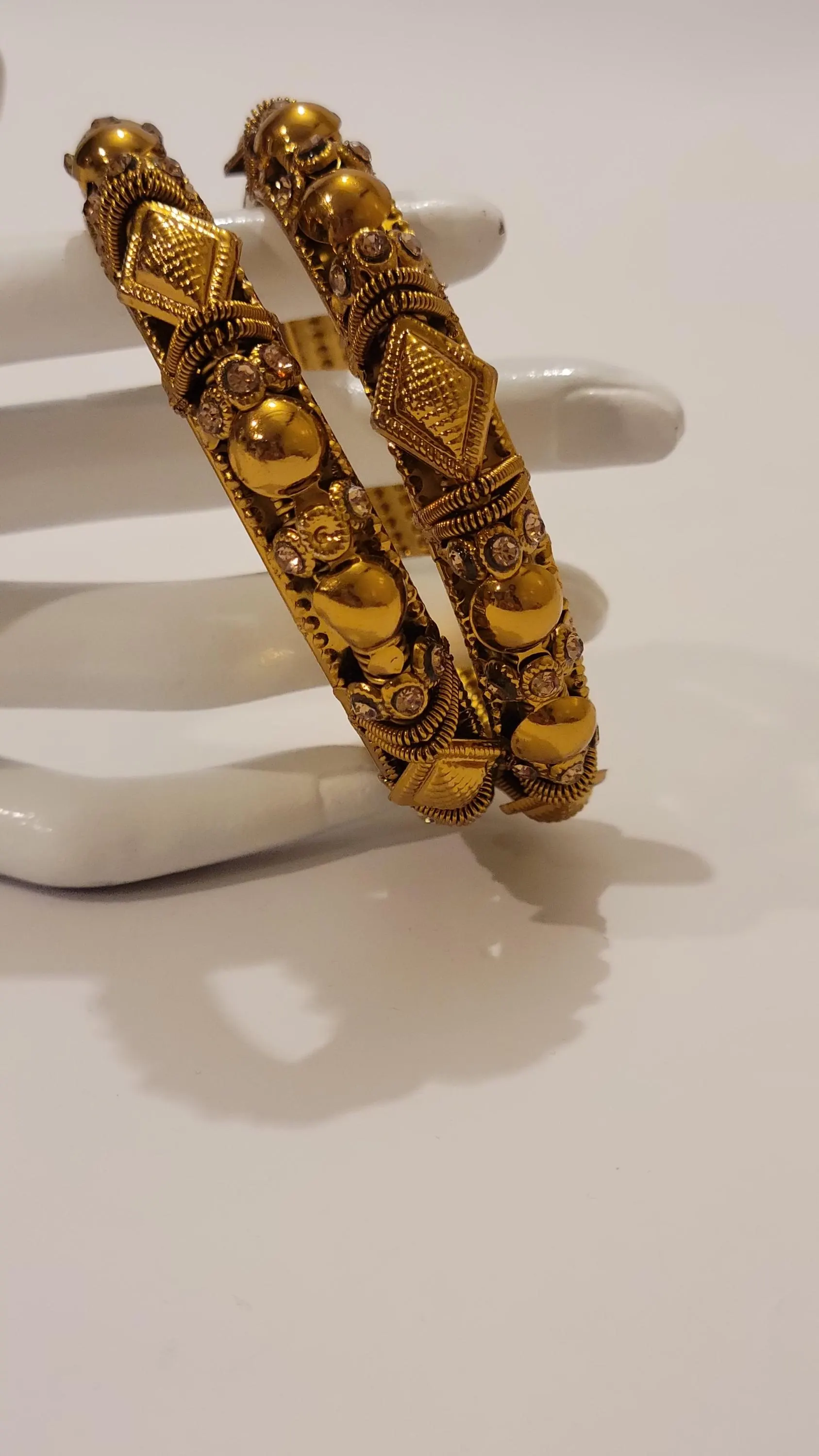 Oxidized Gold Bangles Set, Indian Tribal Jewelry (Size Large) - image 5
