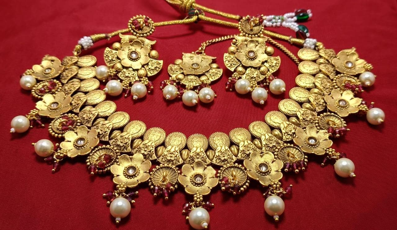 Rajwadi necklace/Choker set in floral design for wedding/engagement and party jewelry set - image 4