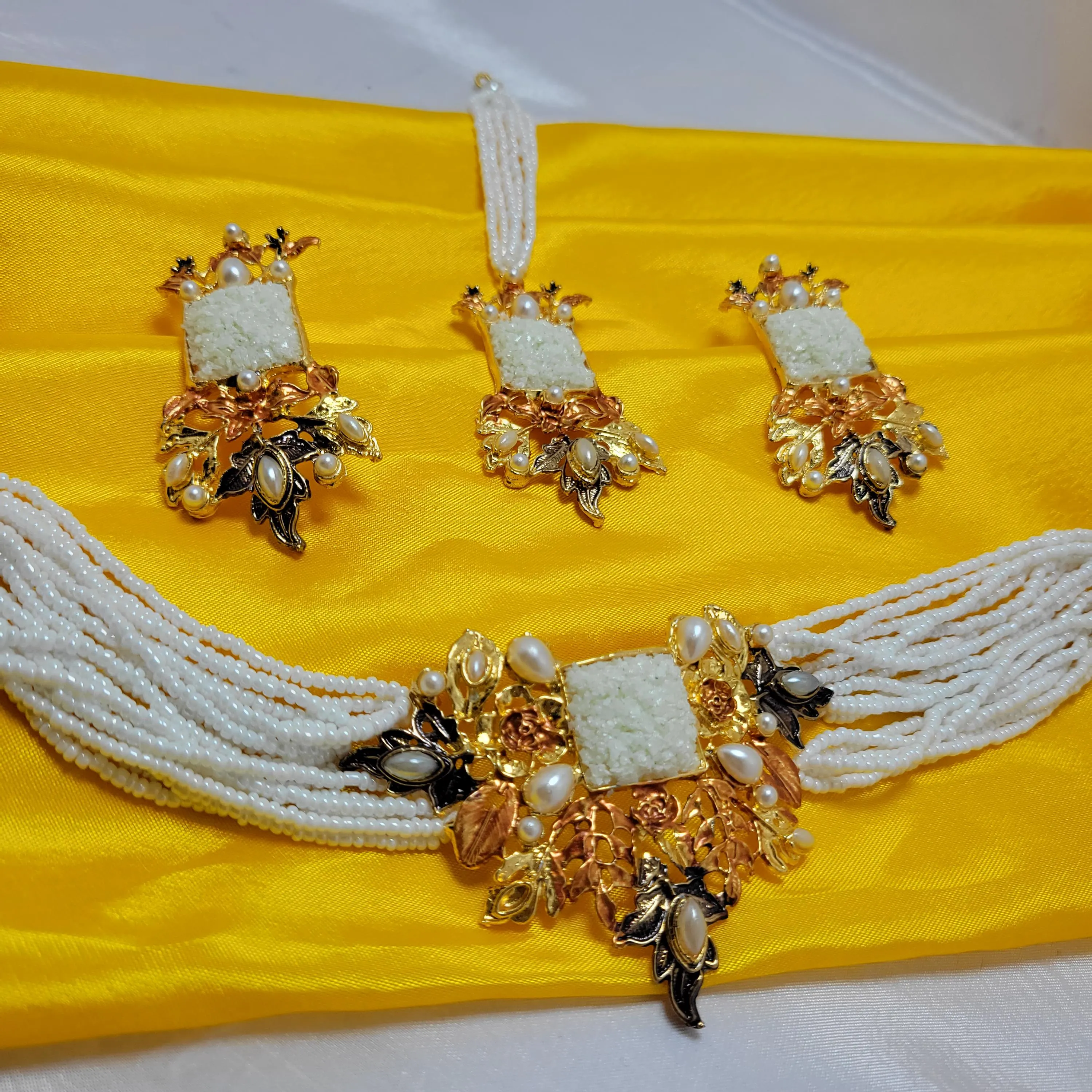 Floral Crystal Bead Choker Set - Indian Inspired Jewelry