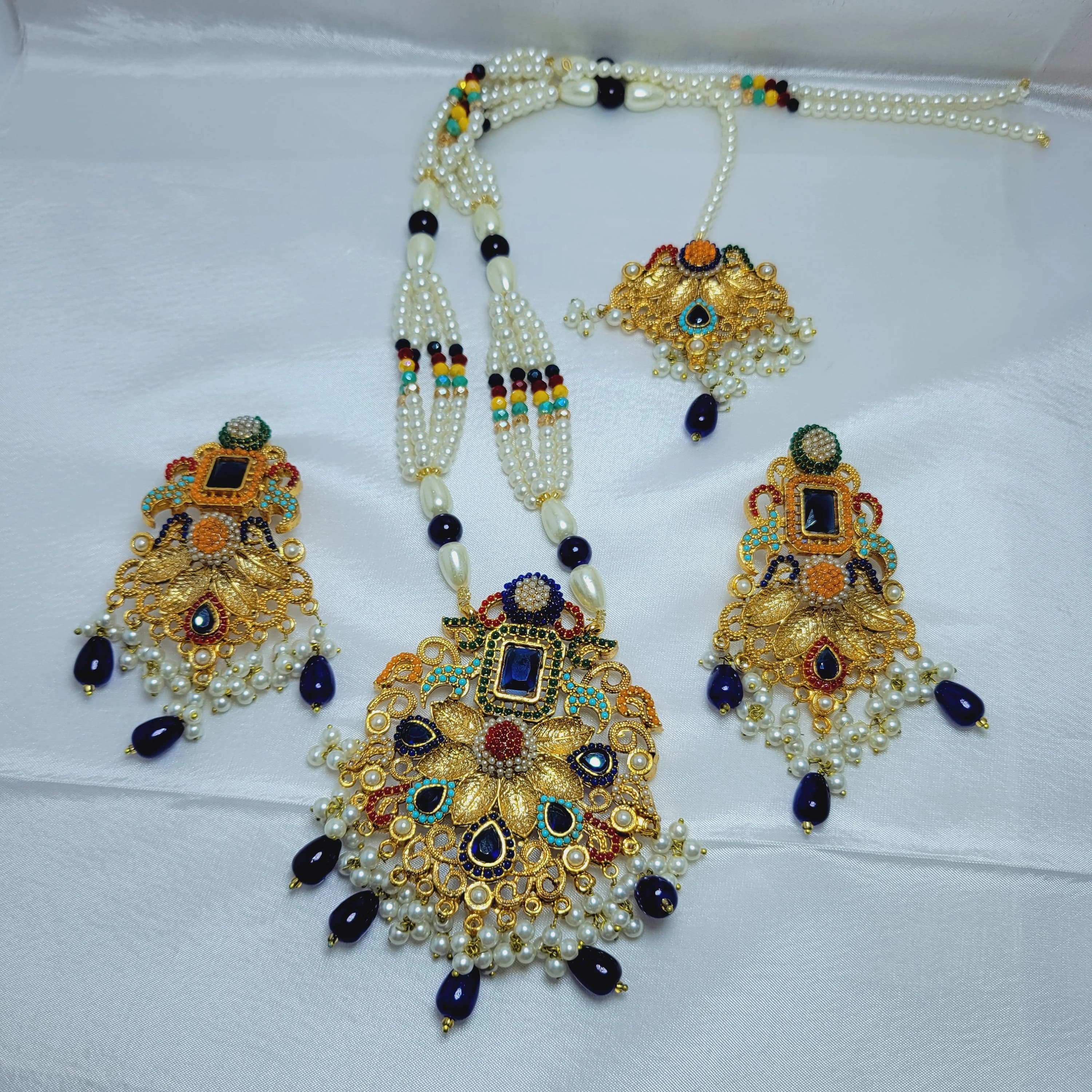 ANTIQUE Jewelry/ Indian Navrattan Mala set Kite shaped in 2 shapes Round & Triangle