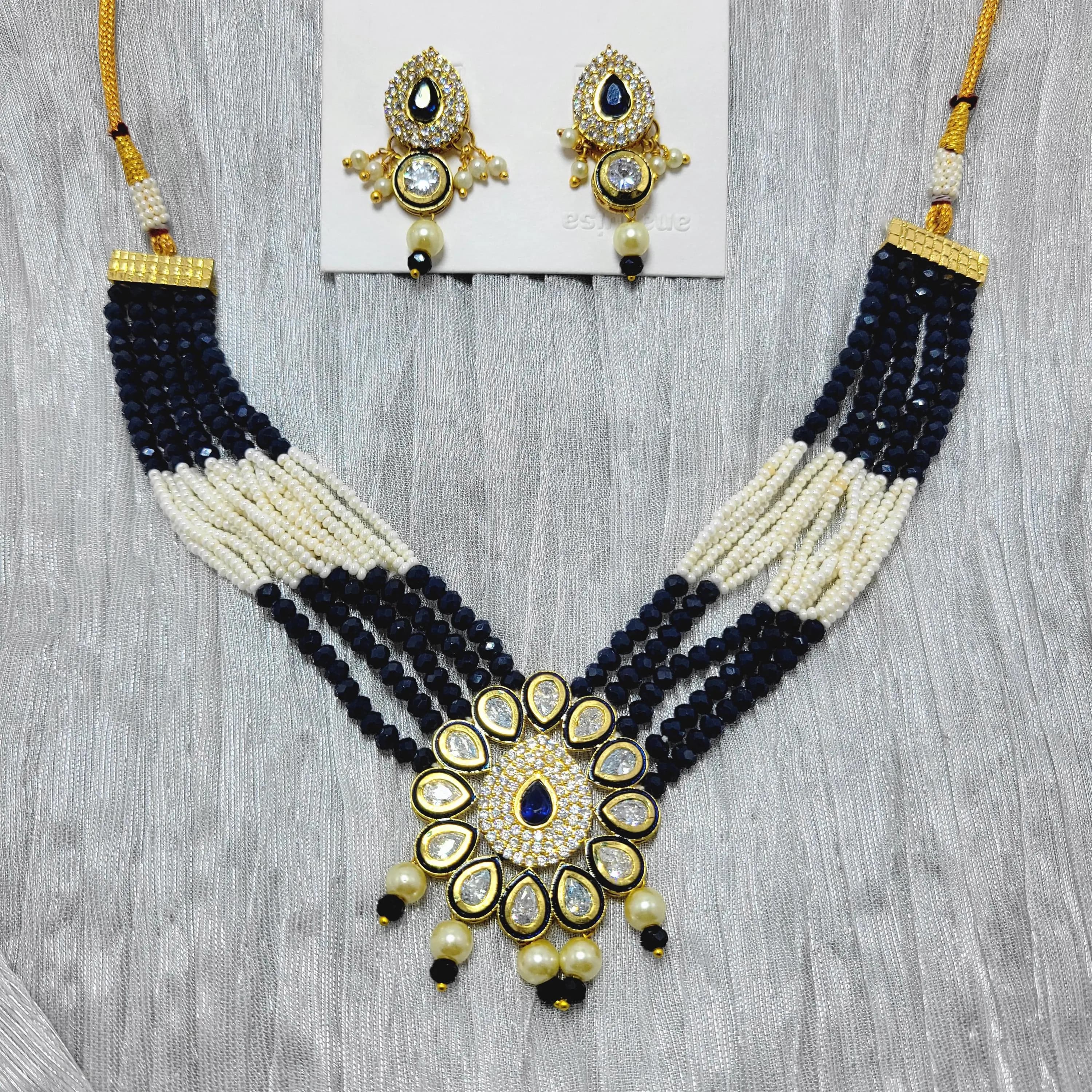 Floral Kundan Choker with Crystal Beads & Earstuds
