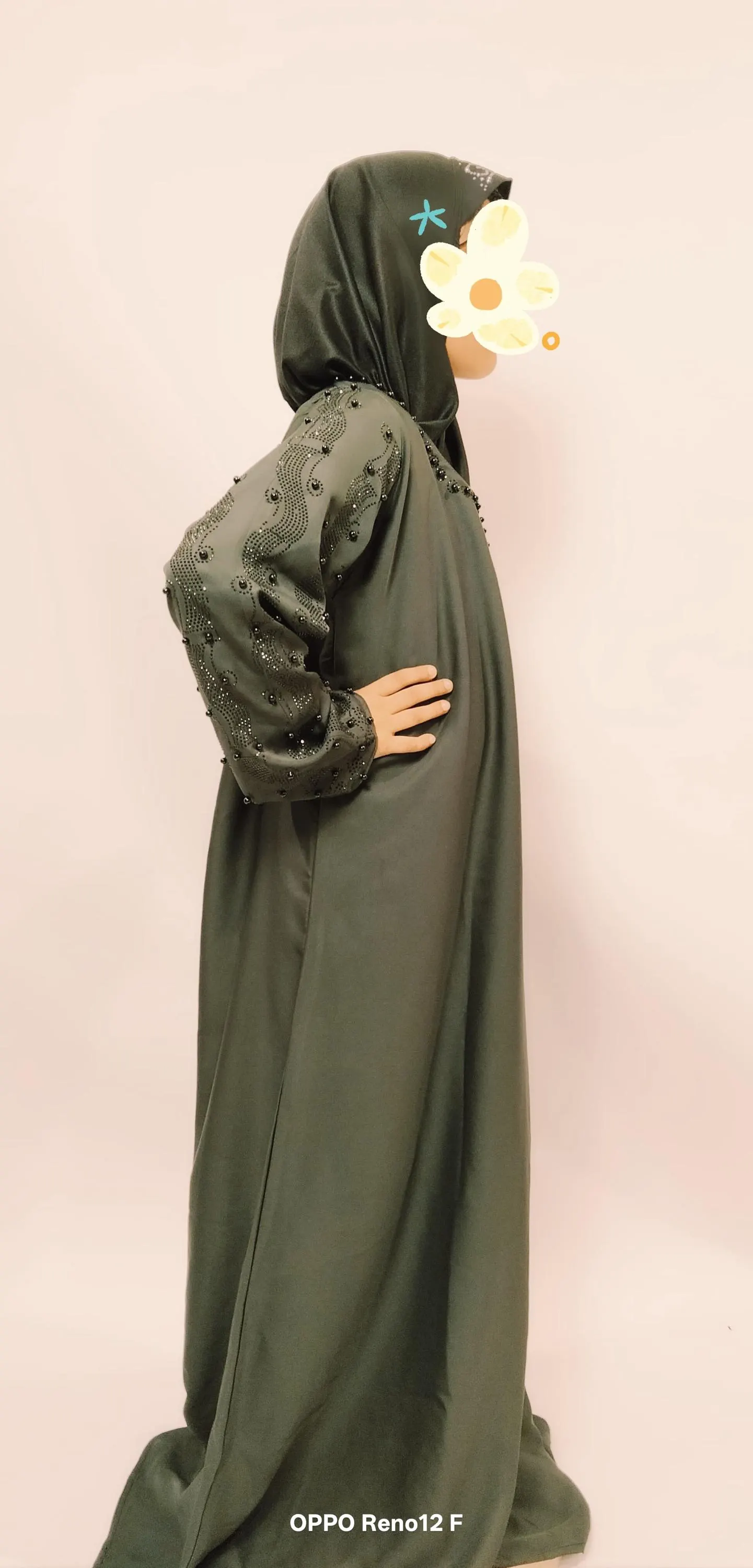 Girls' Green-Grey Nidha Abaya Dress with Head Scarf, Size 46 - image 4