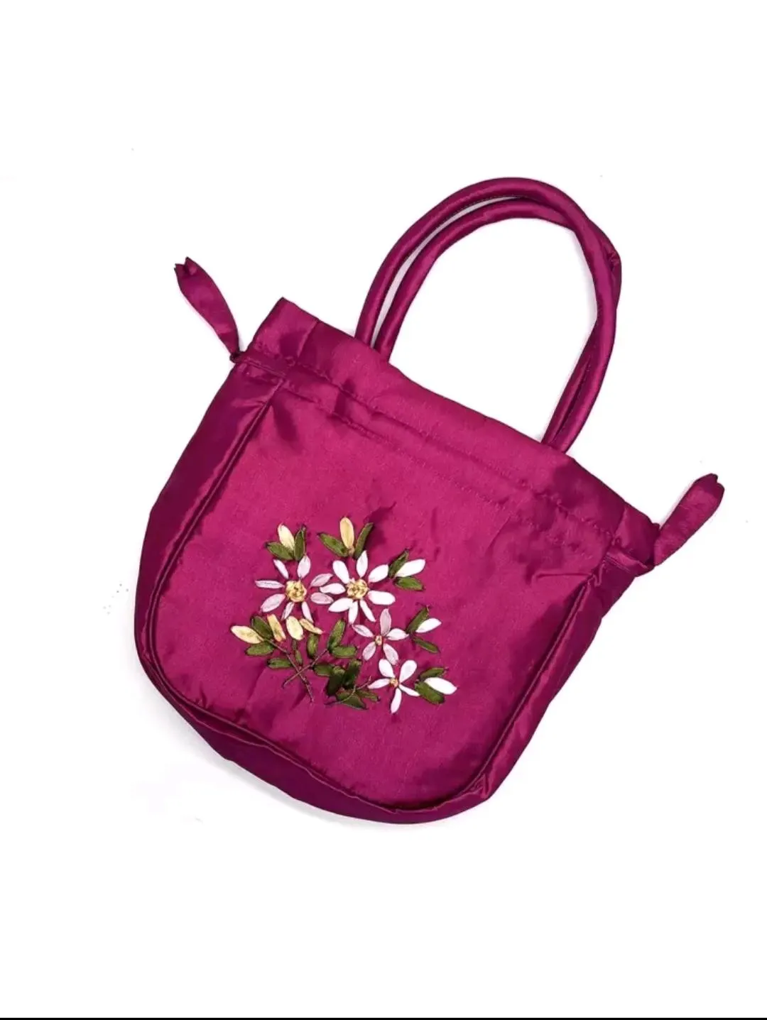 Embroidered Silk Potli Bag, Elegant Floral Evening Pouch - image 4