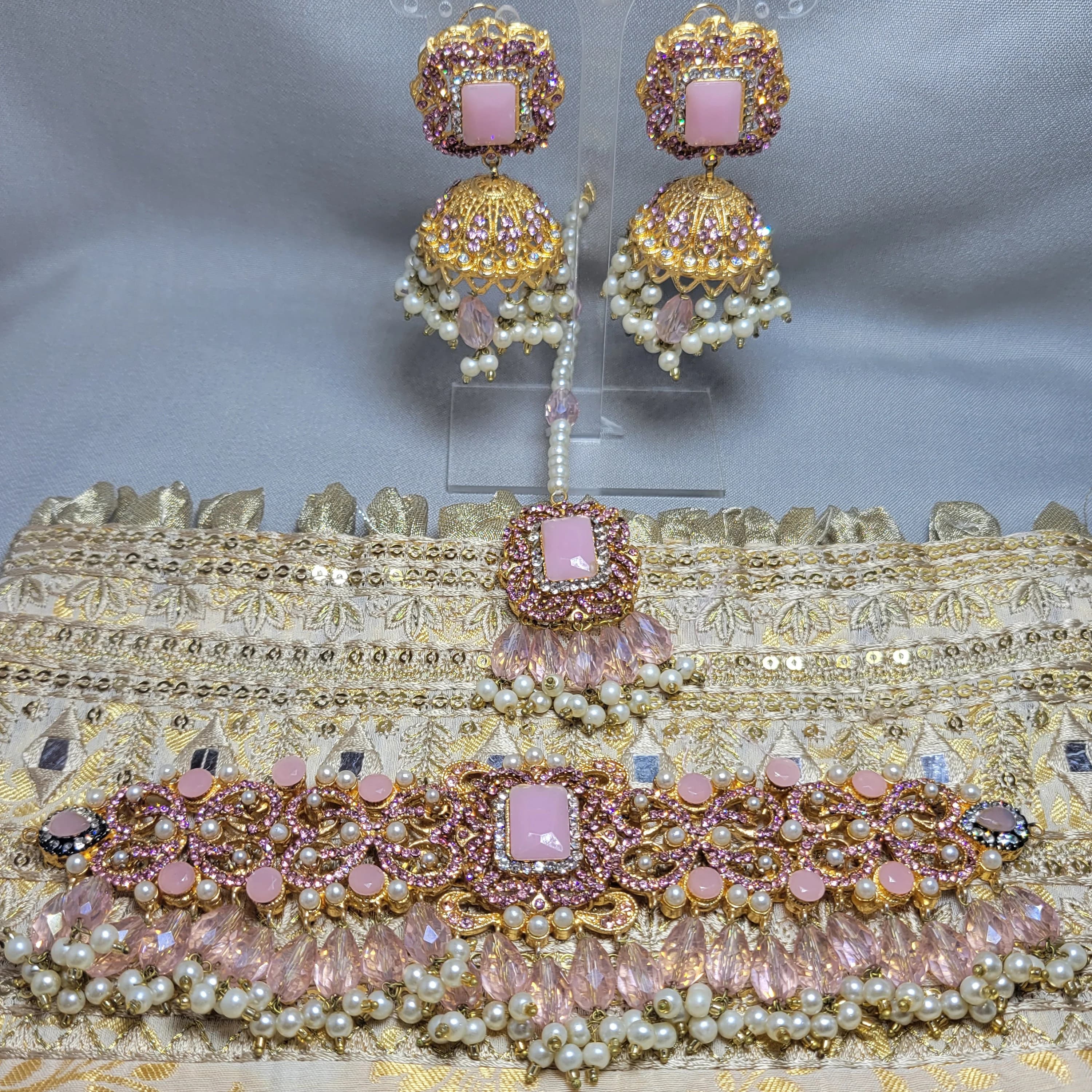 Polki Choker Set: Pink & Blue Indian Jewelry - image 3