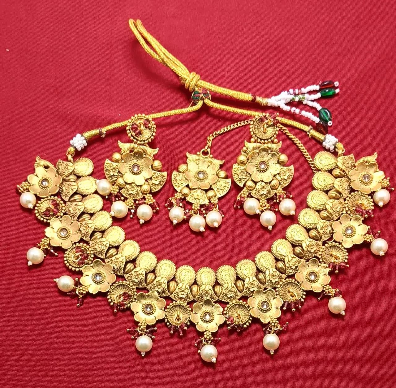 Rajwadi necklace/Choker set in floral design for wedding/engagement and party jewelry set - image 5