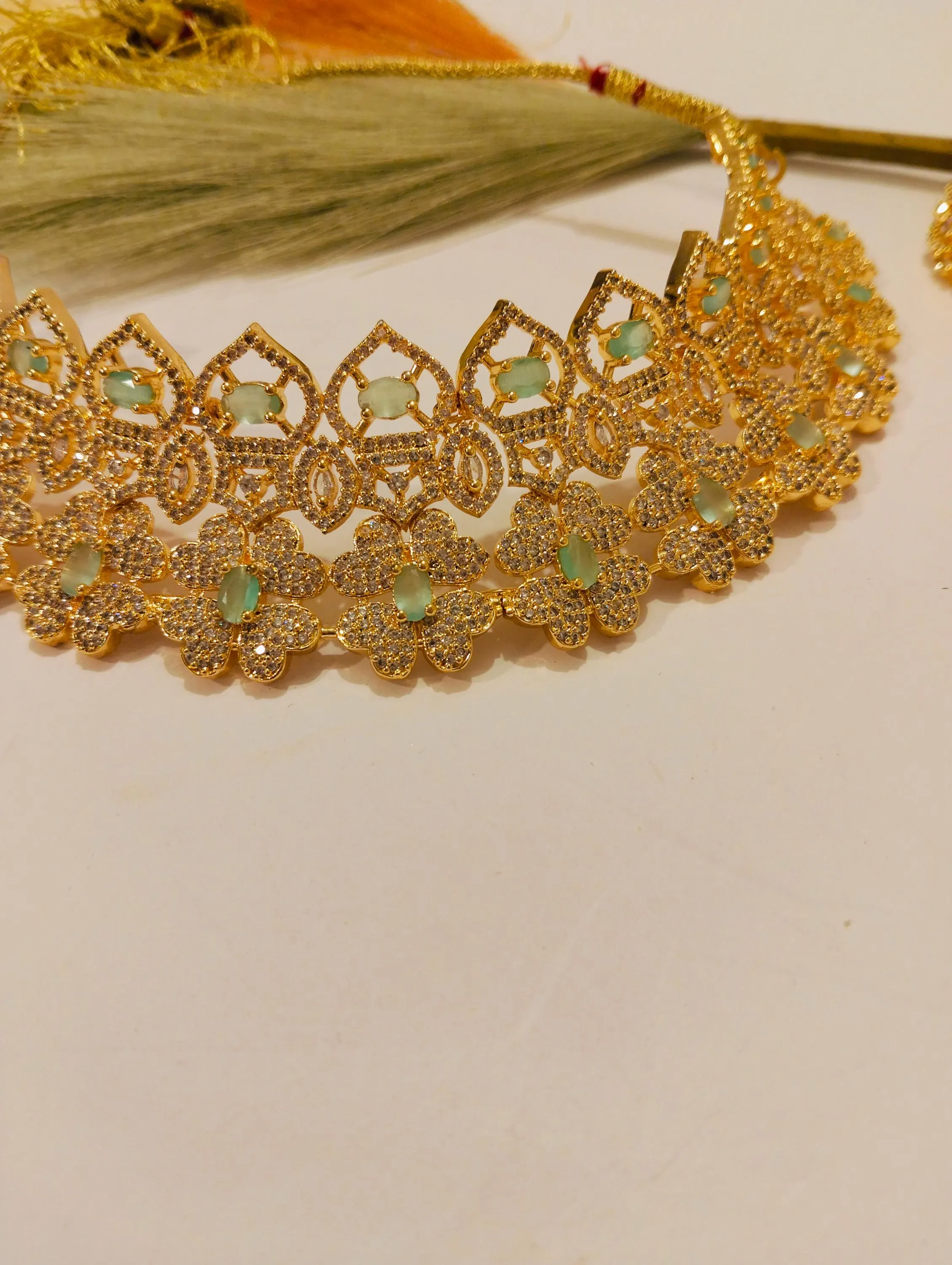 Mint Zirconia Choker Set - Bridal Jewelry - image 3