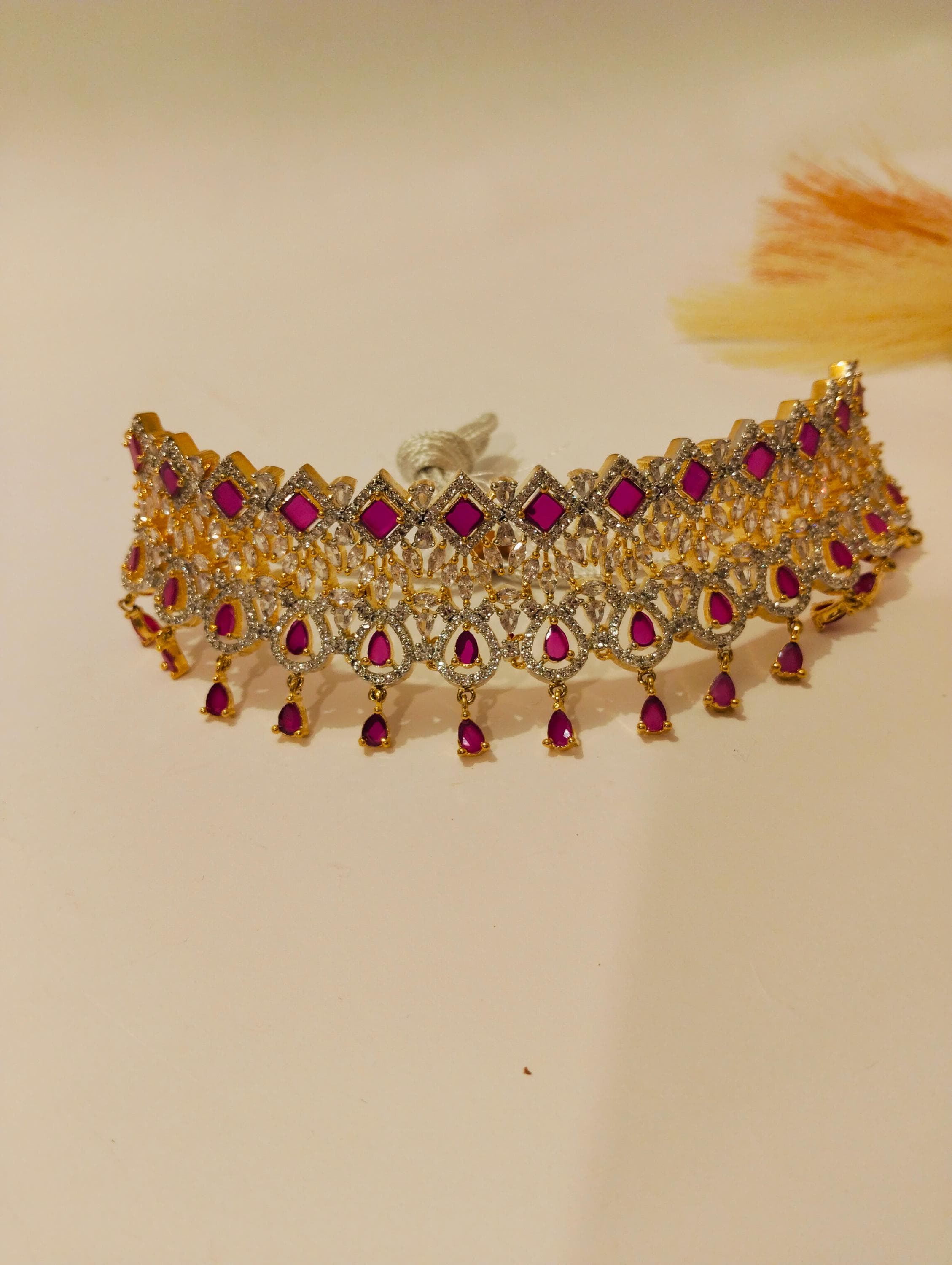Zirconia Choker Set - Indian/Pakistani Bridal Jewelry - image 4