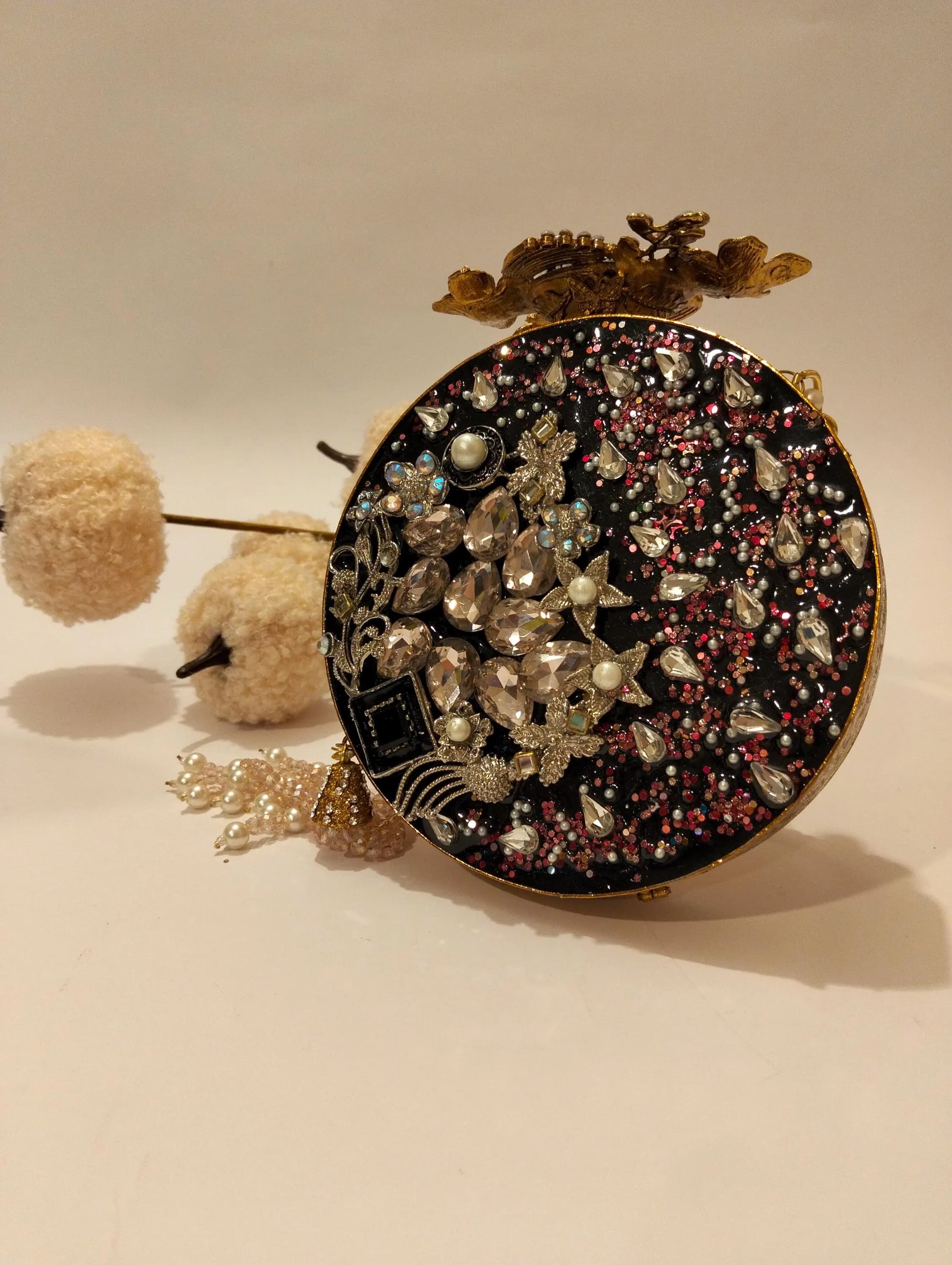 Embellished Rhinestone Clutch, Bridal Handbag, Metal Purse
