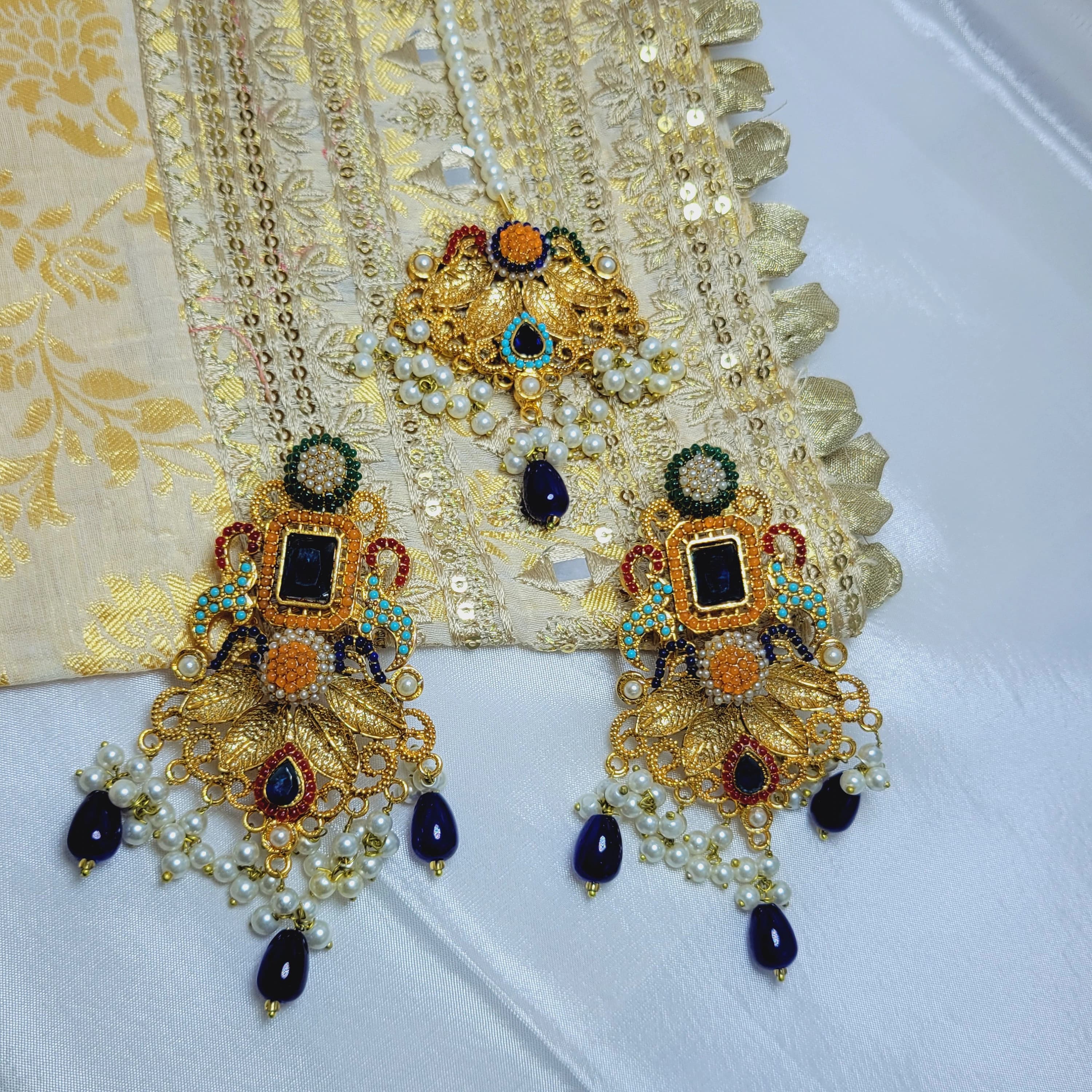 ANTIQUE Jewelry/ Indian Navrattan Mala set Kite shaped in 2 shapes Round & Triangle - image 4