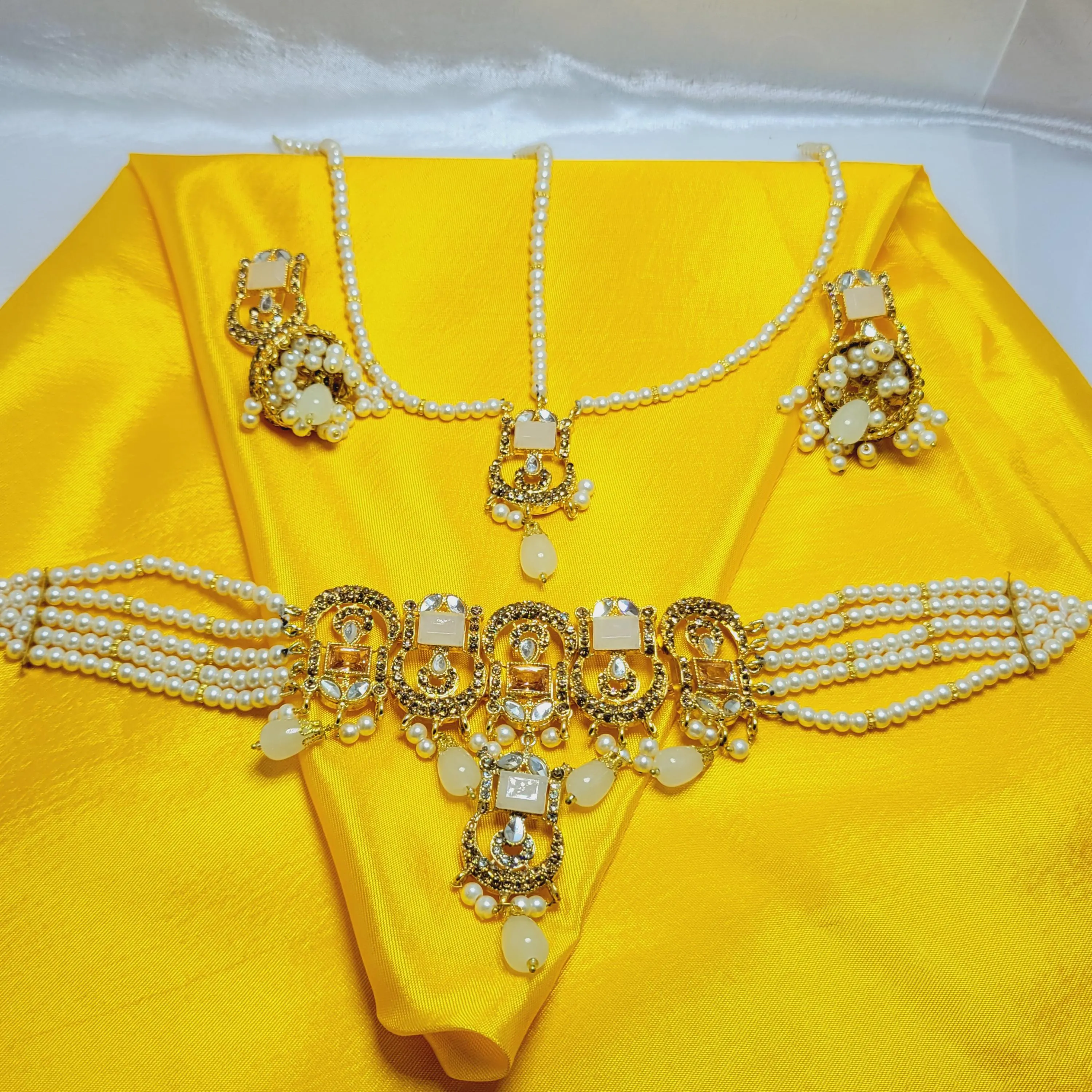 Pearl White Ethnic Choker Set - Traditional Indian Jewelry