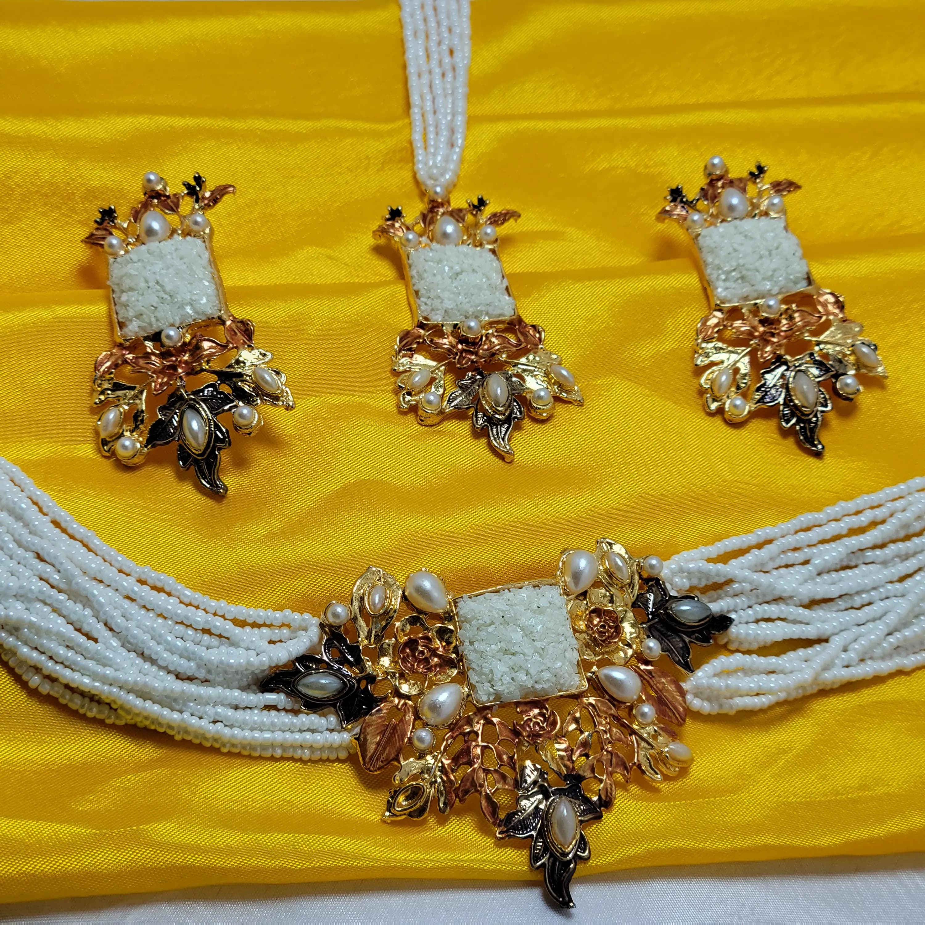 Floral Crystal Bead Choker Set - Indian Inspired Jewelry - image 4