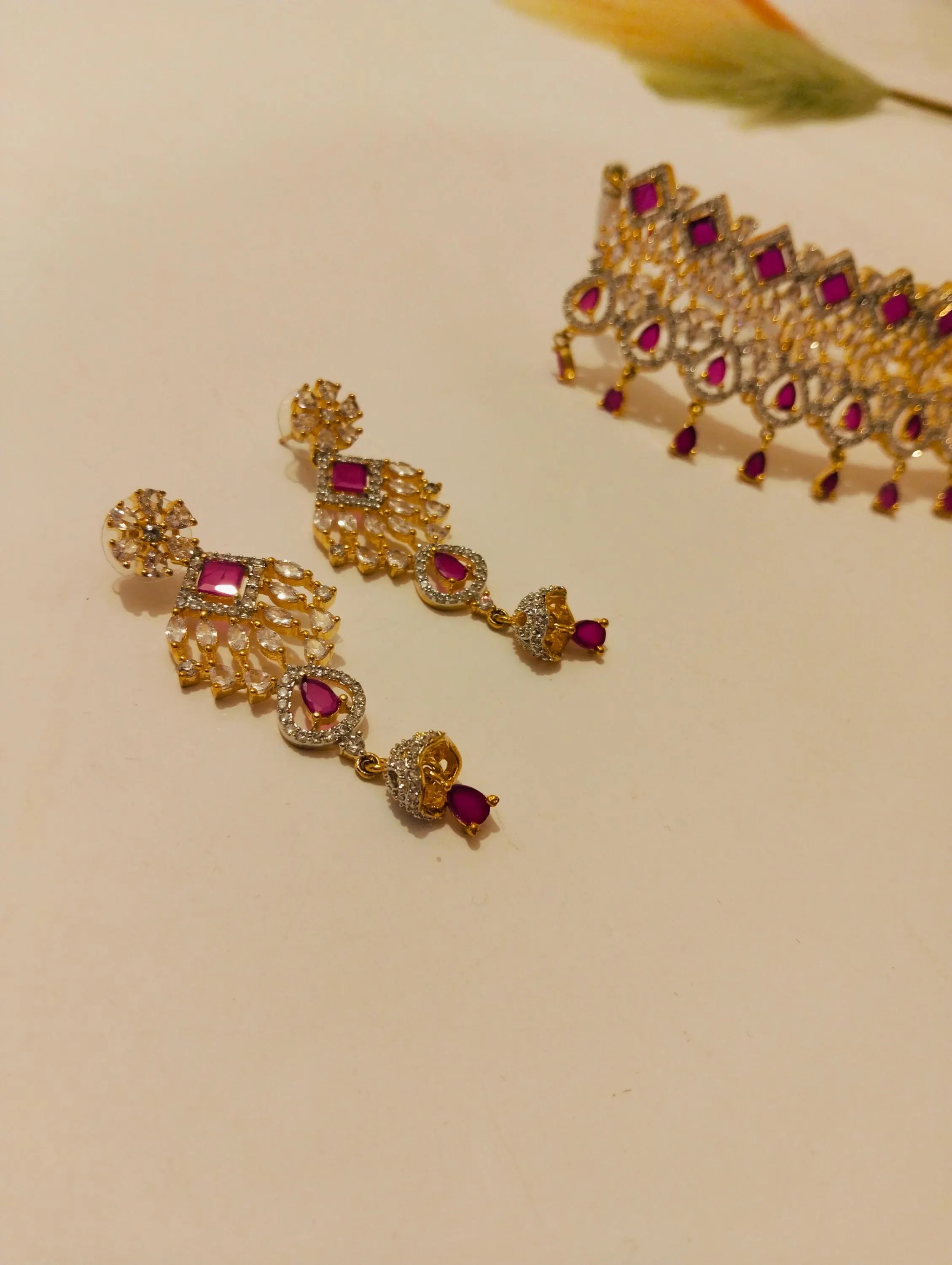 Zirconia Choker Set - Indian/Pakistani Bridal Jewelry - image 3
